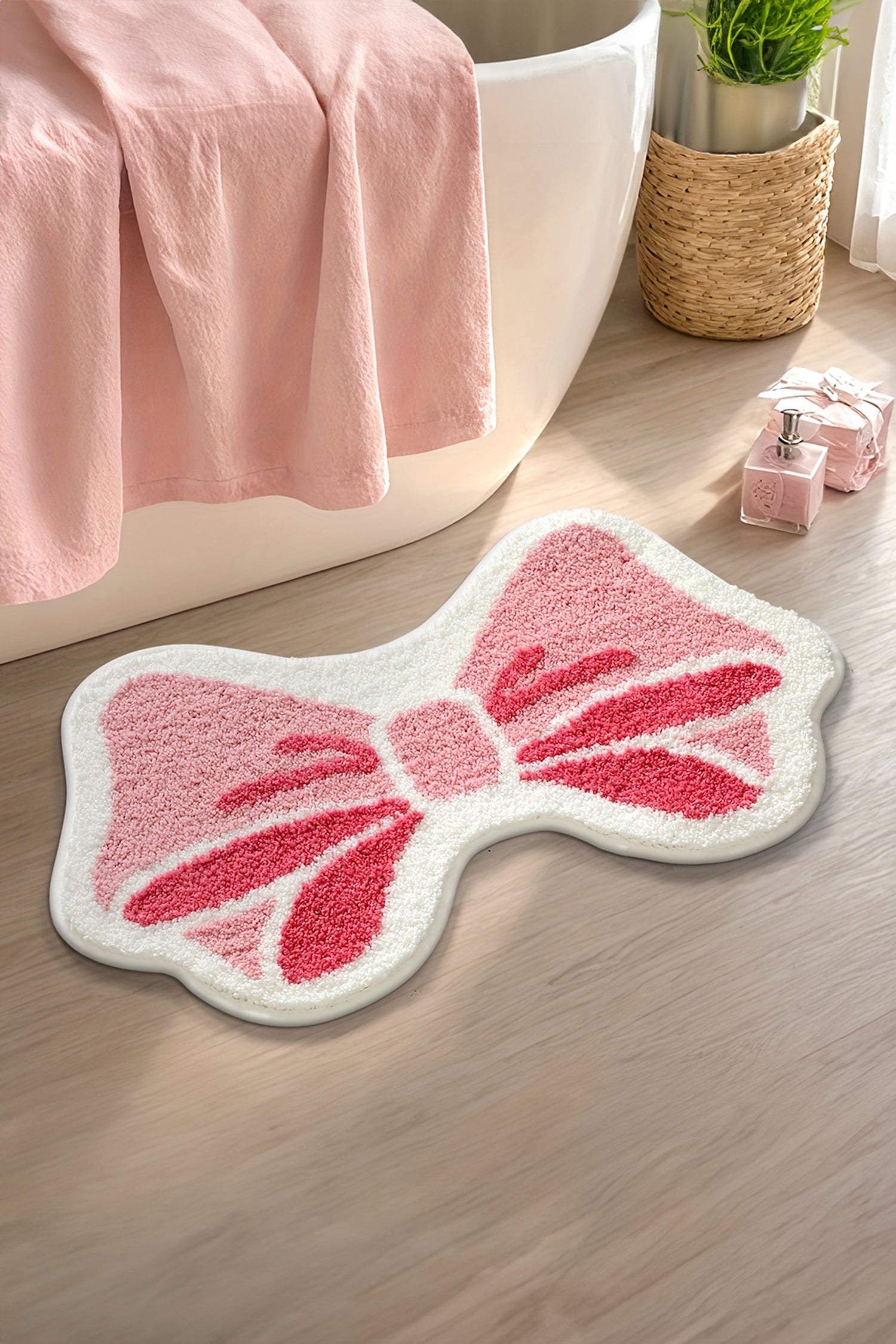 Pink Coquette Bow Plush Microfiber Absorbent Bath Mat
