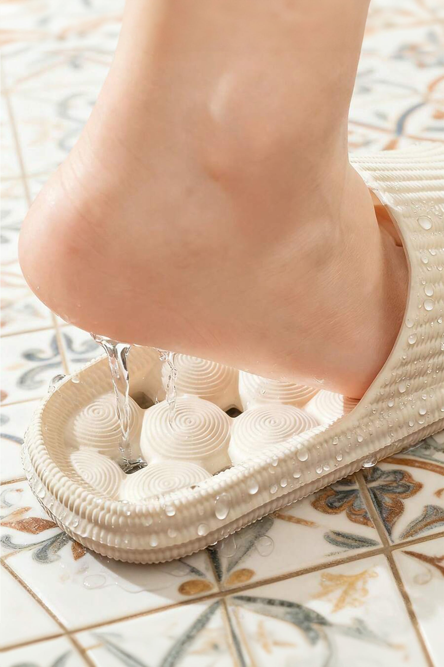 White Anti-skid Textured Hollowed Bathing Slippers