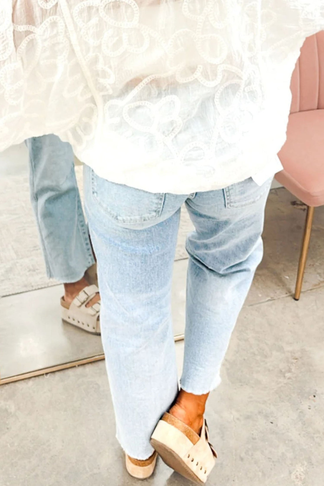 Beau Blue Sequin Rugby Patch Graphic Ankle Length Casual Jeans