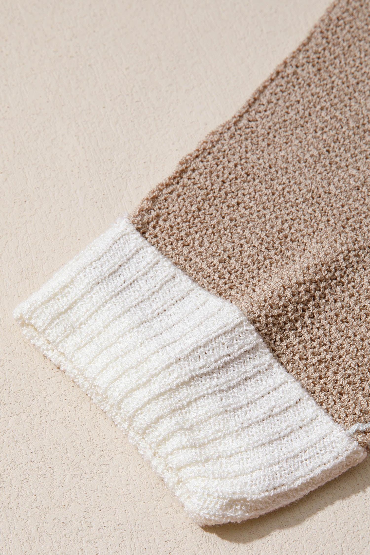 Chestnut Color Block Knit V Neck Loose Sweater