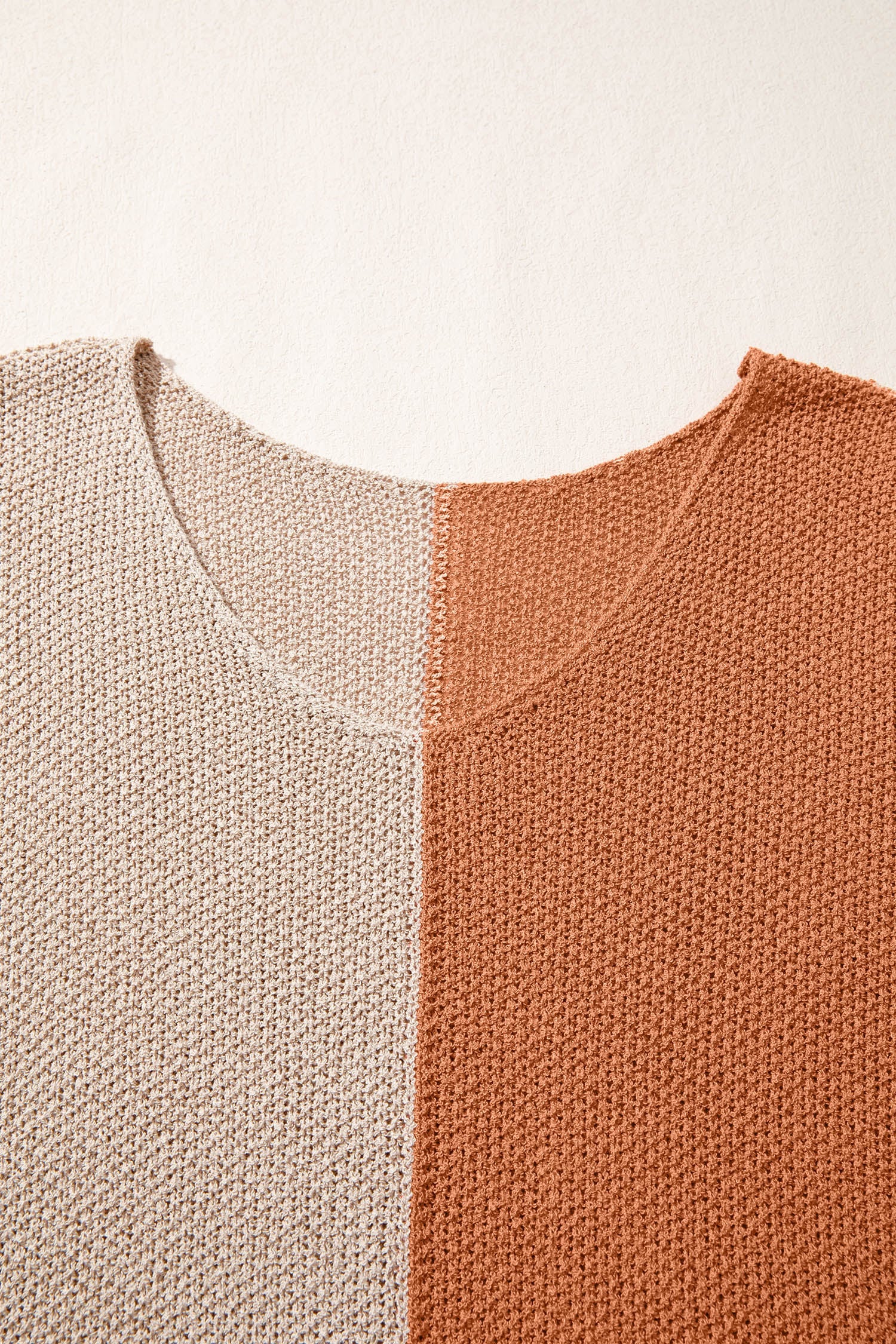 Chestnut Color Block Knit V Neck Loose Sweater