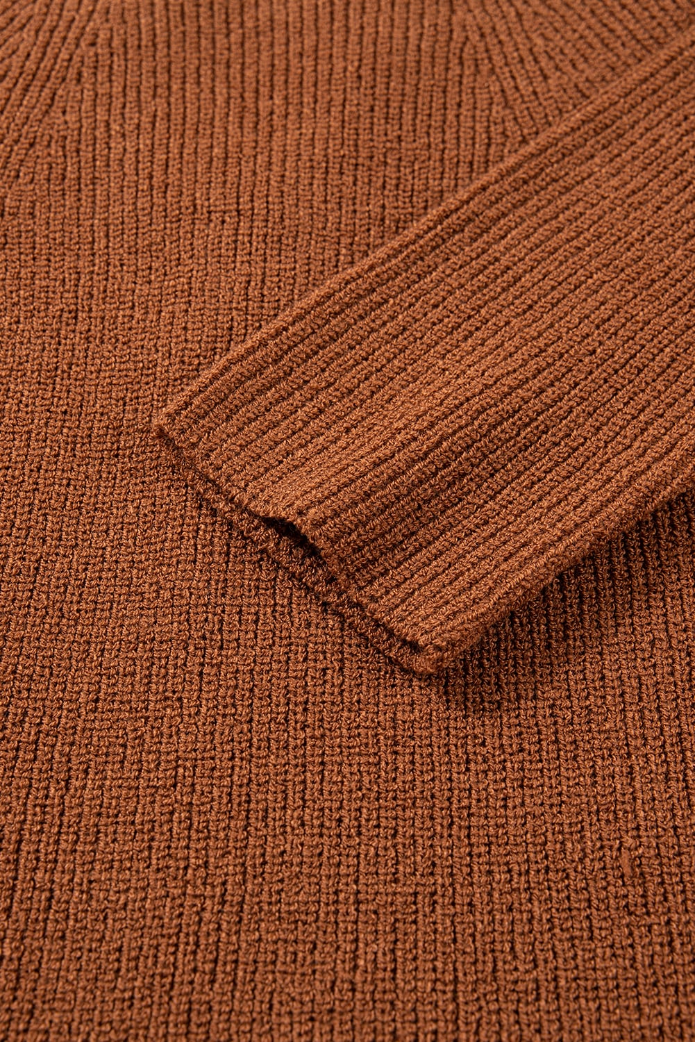 Chestnut Contrast Knit V Neckline Short Cardigan