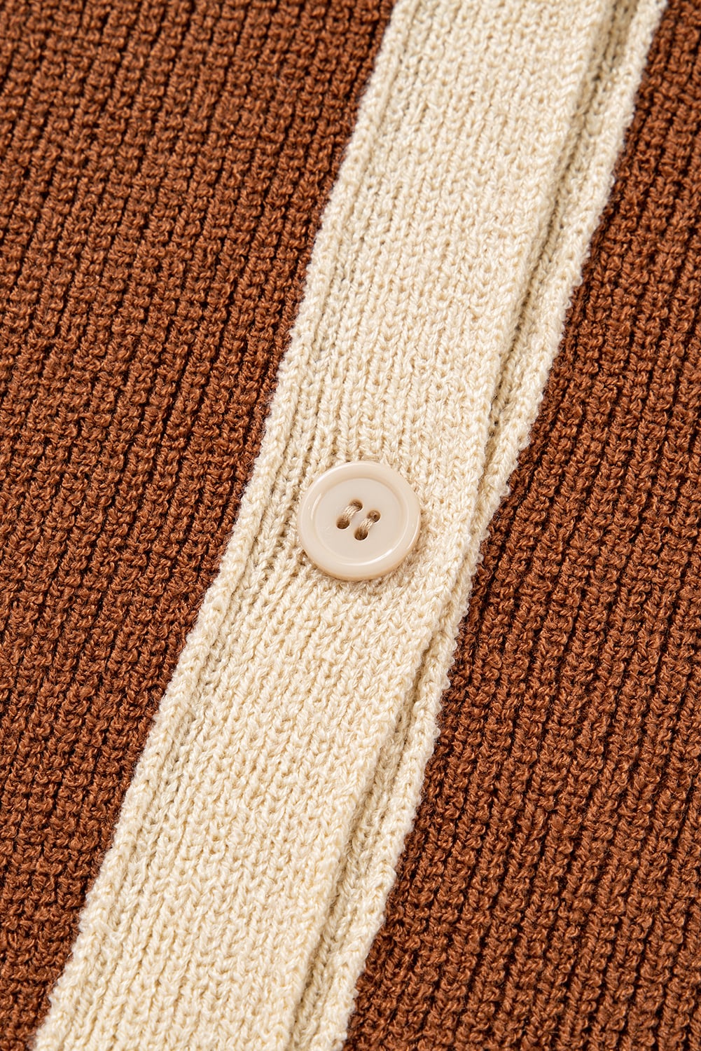 Chestnut Contrast Knit V Neckline Short Cardigan
