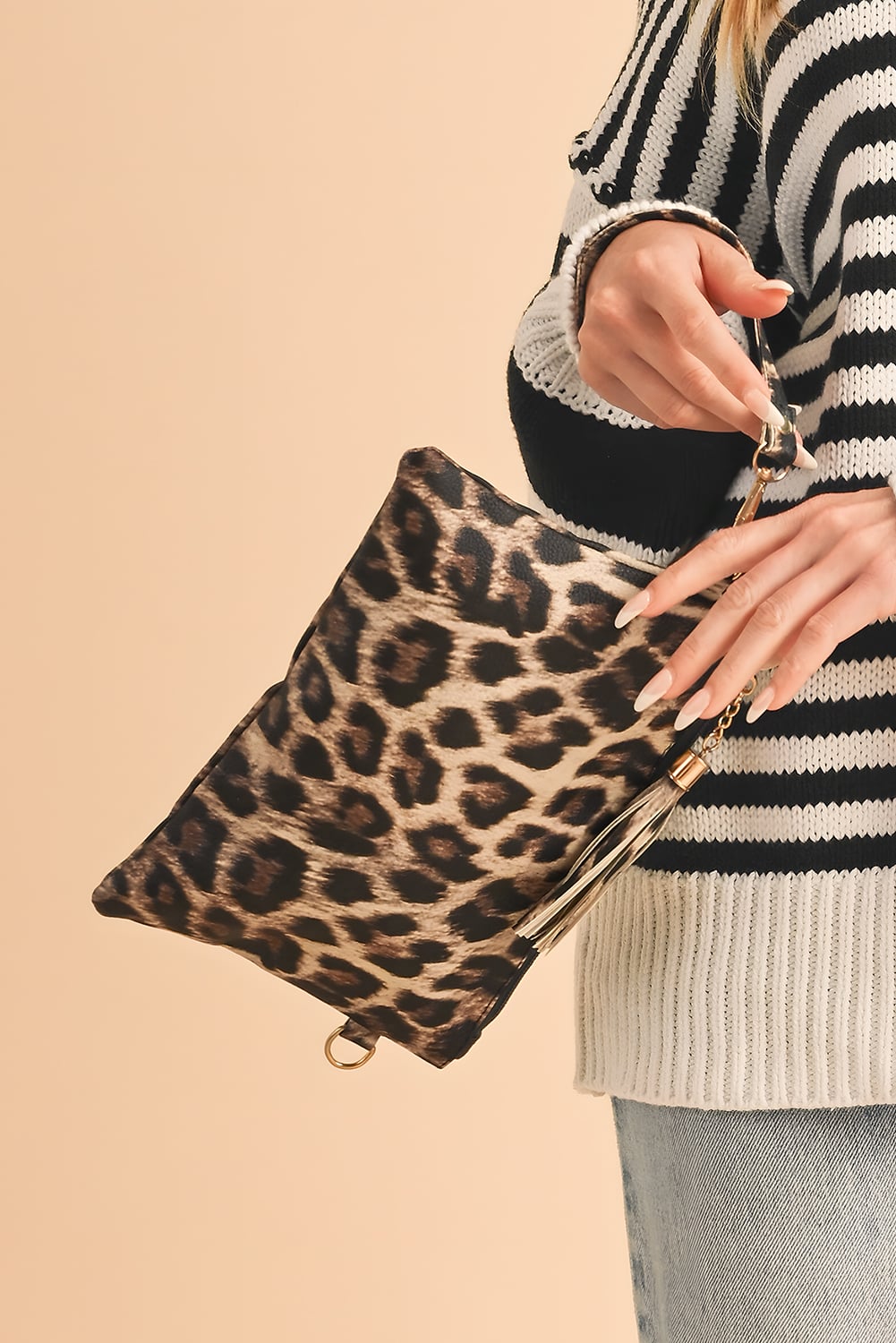 Chestnut Leopard/Cow Print Wrist Strap Zipped Wallet
