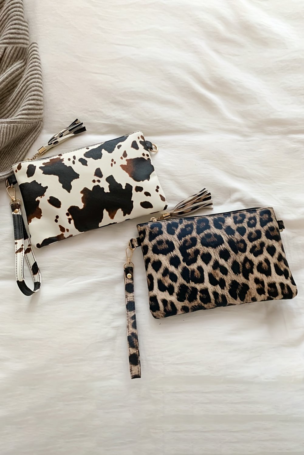 Chestnut Leopard/Cow Print Wrist Strap Zipped Wallet