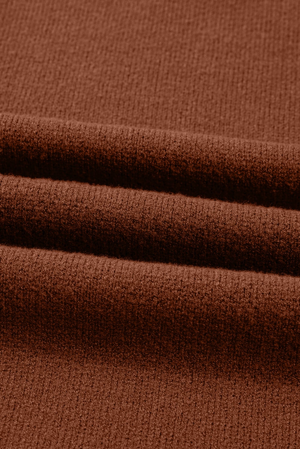 Chestnut Ribbed High Neck Front Pockets Center Seam Shift Sweater Dress