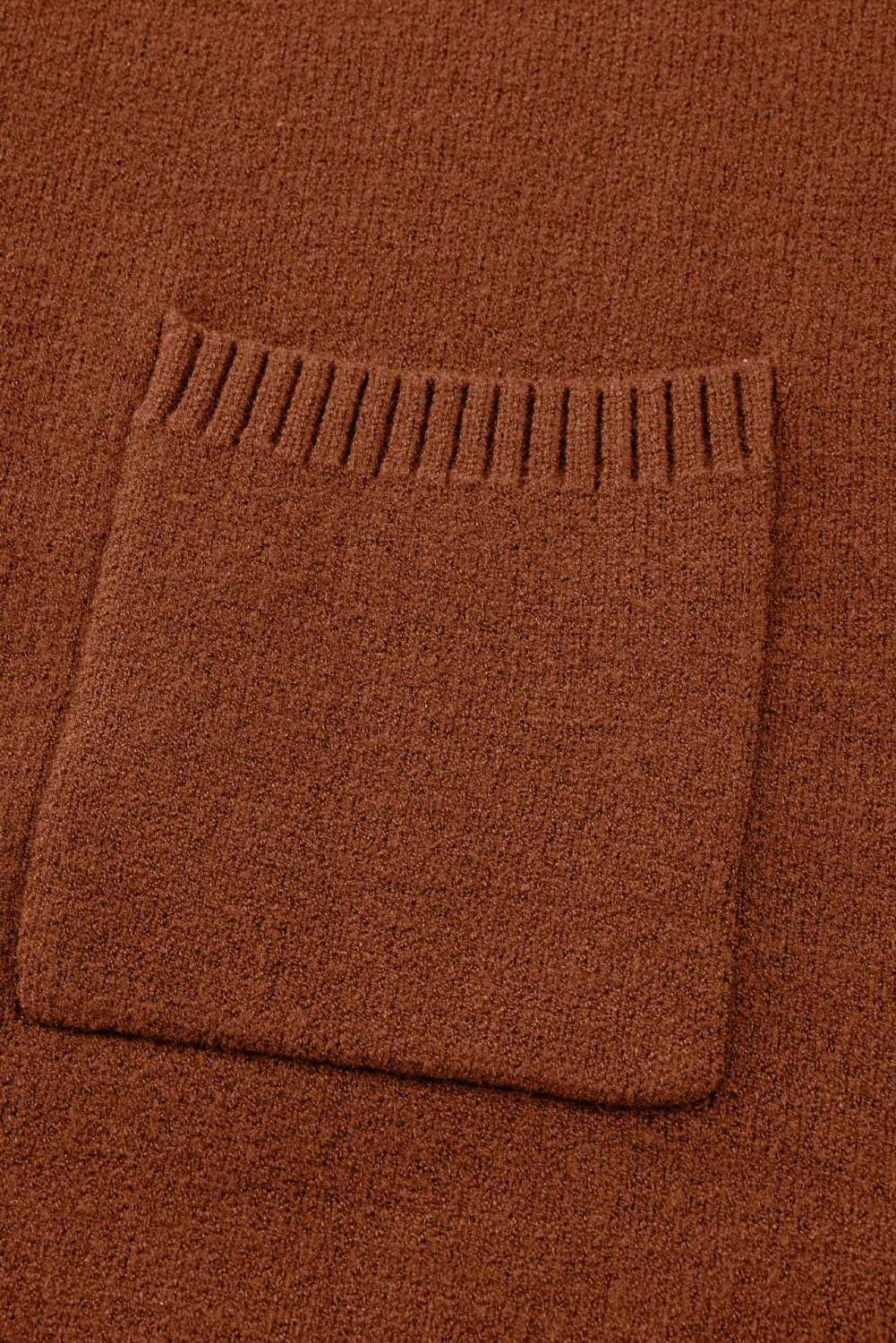 Chestnut Ribbed High Neck Front Pockets Center Seam Shift Sweater Dress