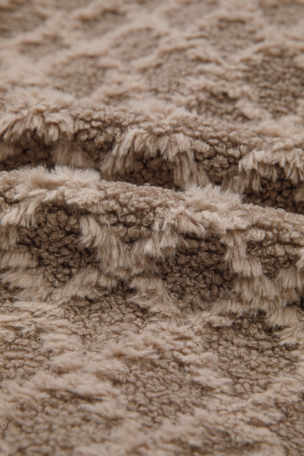 Chestnut Sherpa Rhombus Zip Up Side Pocket Hooded Jacket