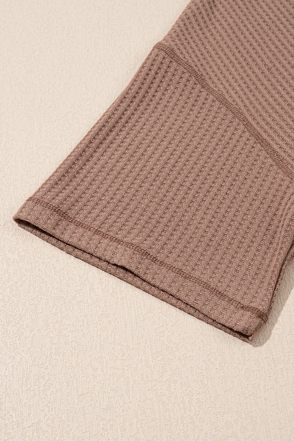 Chestnut Solid Color Waffled V Neck Loose Tee Drawstring Shorts Set