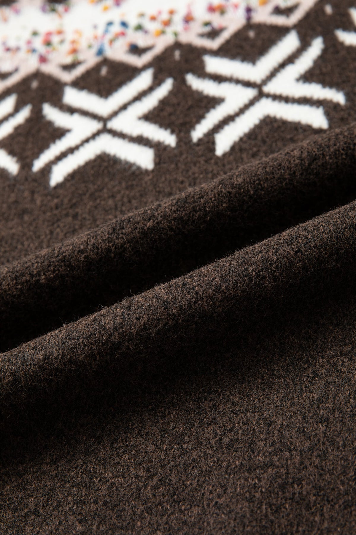 Chicory Coffee Christmas Theme Geometric Pattern Knit Round Neck Shift Sweater