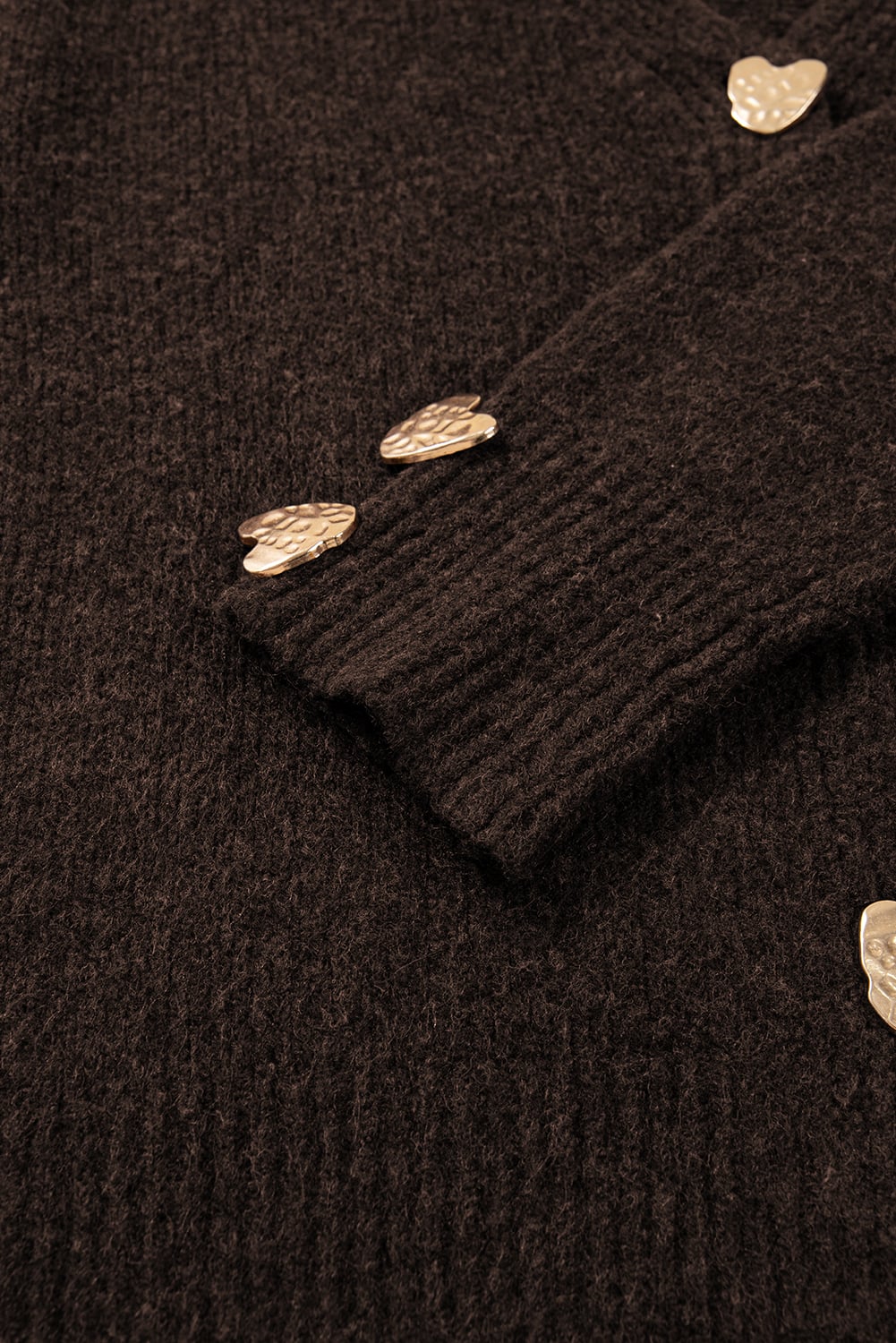 Chicory Coffee Heart Metal Button V Neck Cardigan Sweater