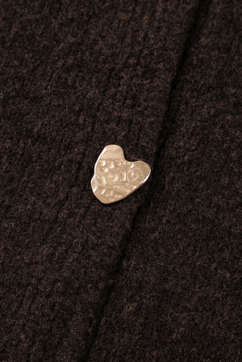 Chicory Coffee Heart Metal Button V Neck Cardigan Sweater