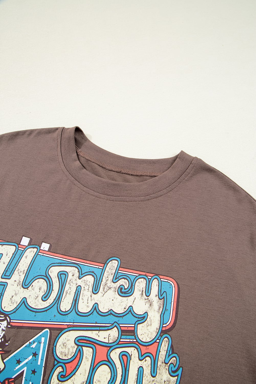 Chicory Coffee Honky Tonk Honey Graphic Crew Neck Western Fashion Tee