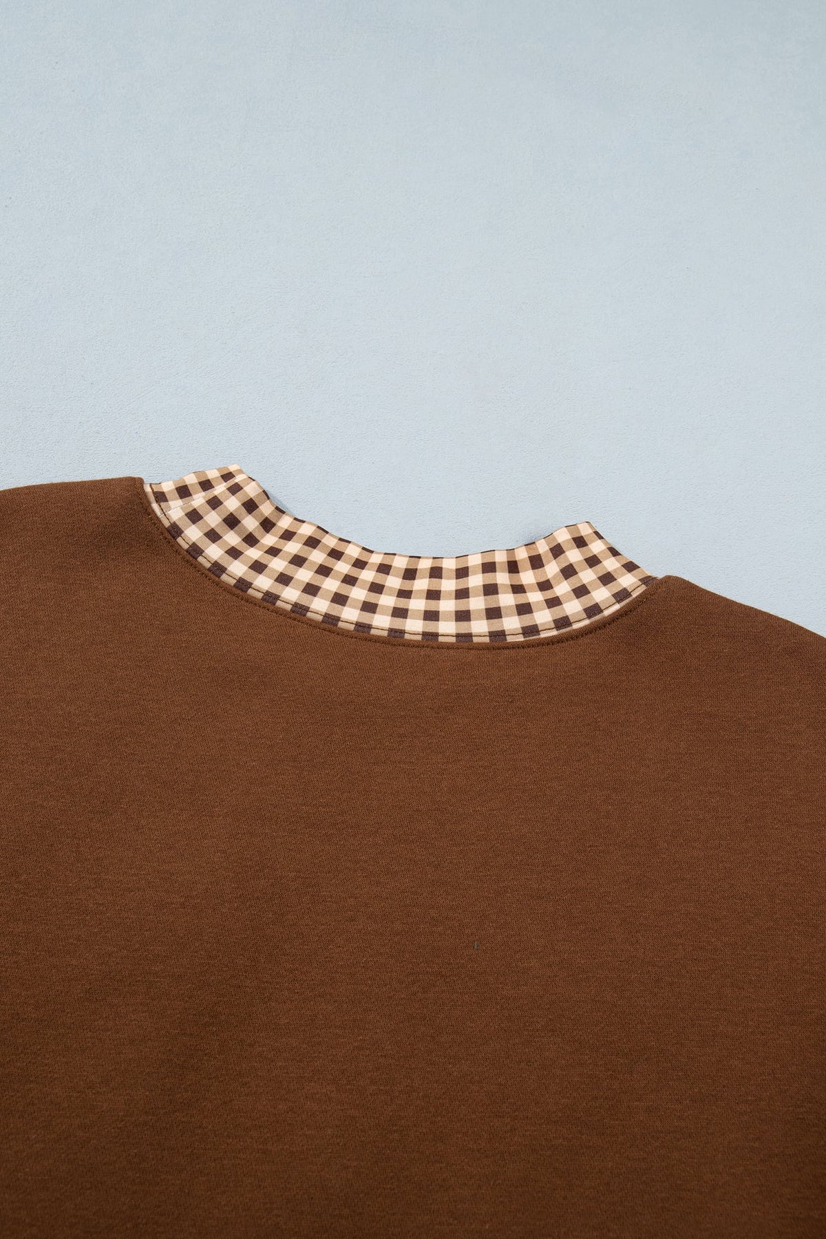Chicory Coffee Plaid Trim High Neck WEST Letter Graphic Baggy Sweatshirt
