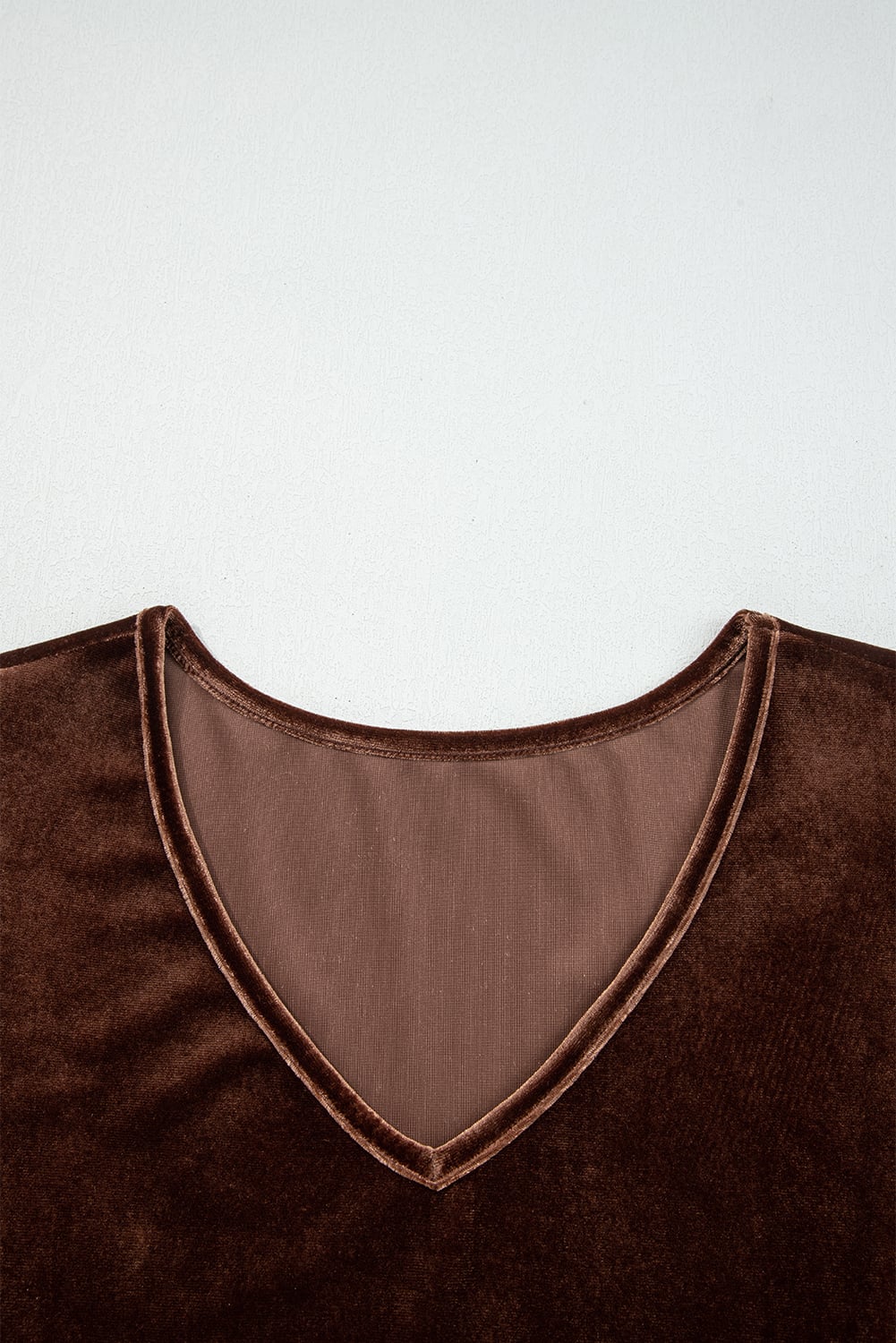 Chicory Coffee Solid Color Velvet V Neck Long Sleeve Tiered Mini Dress