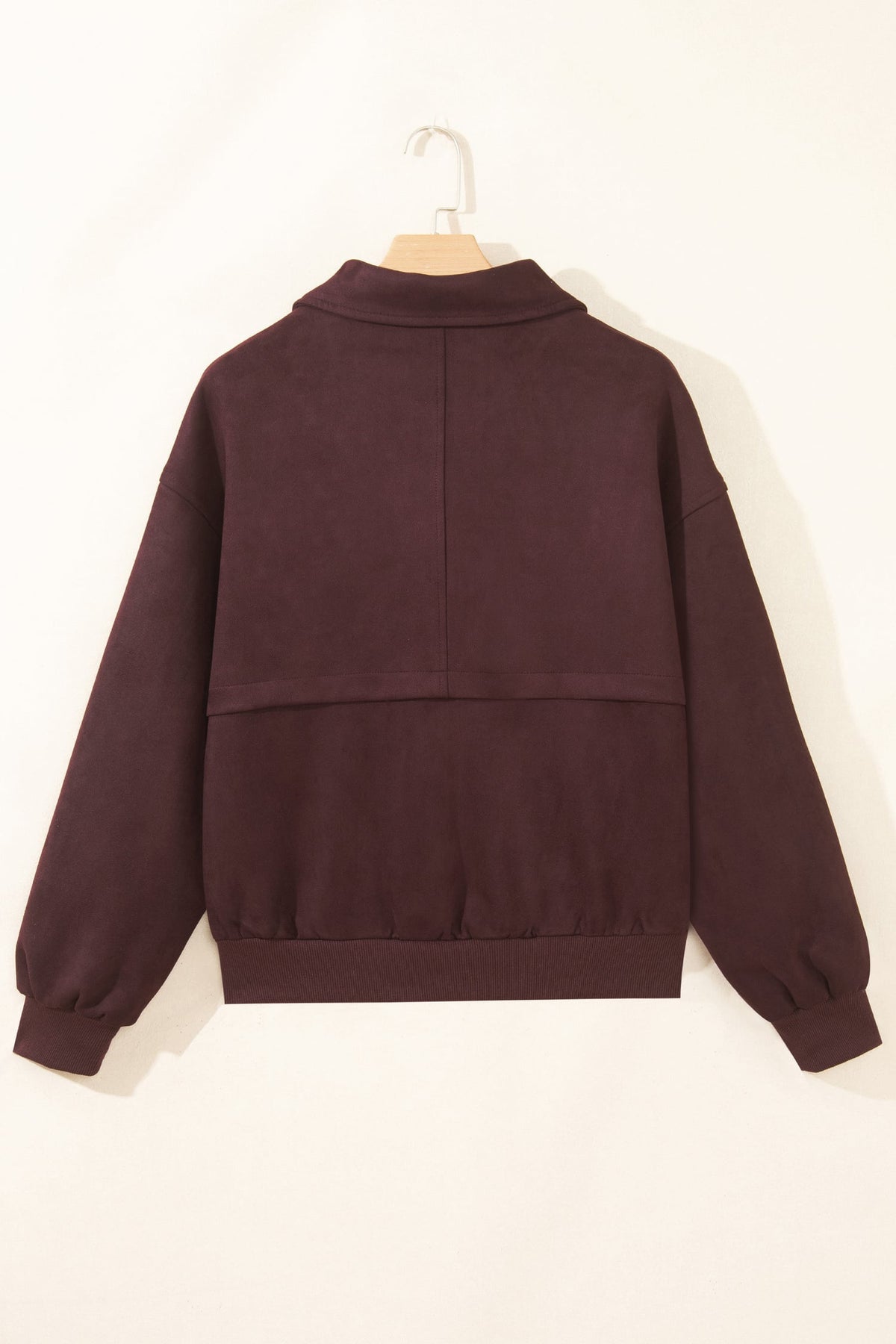 Chicory Coffee Solid Zip-up Metal Placket Collar Long Sleeve Jacket