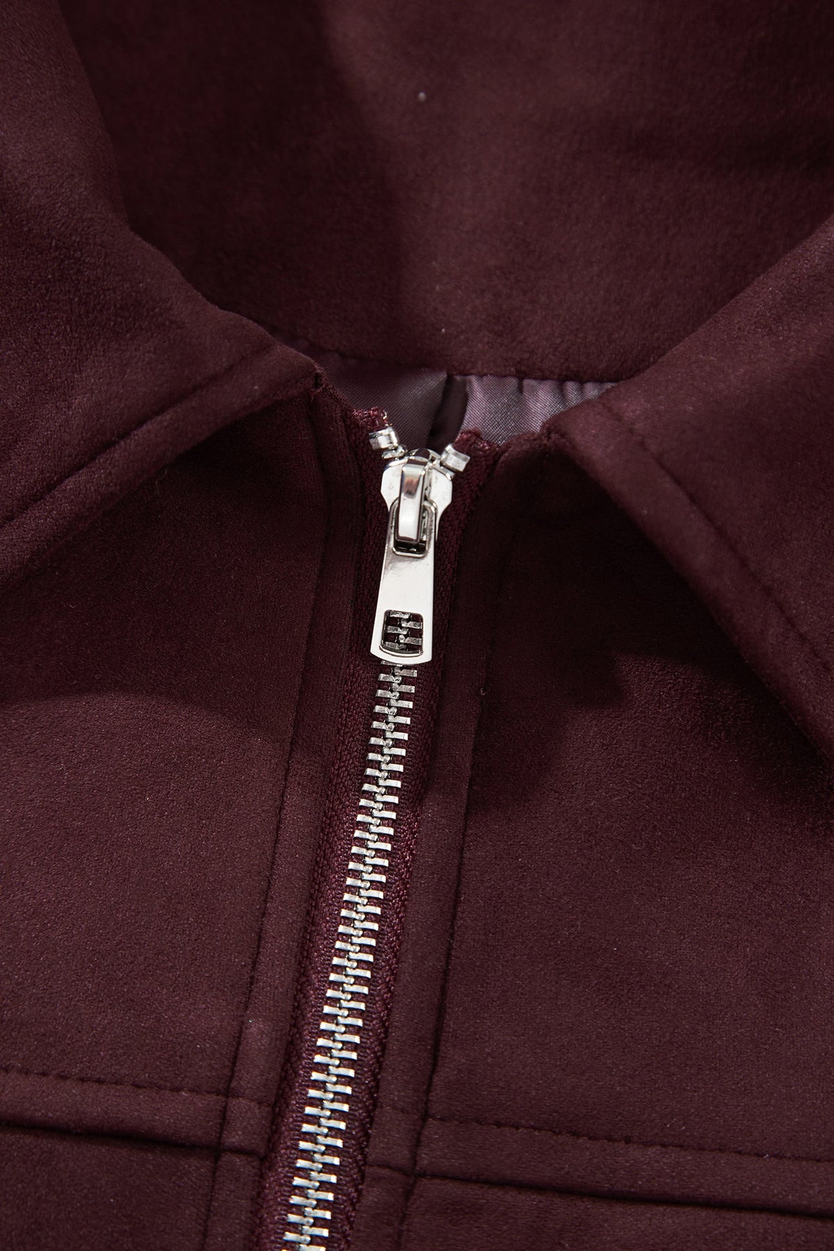 Chicory Coffee Solid Zip-up Metal Placket Collar Long Sleeve Jacket