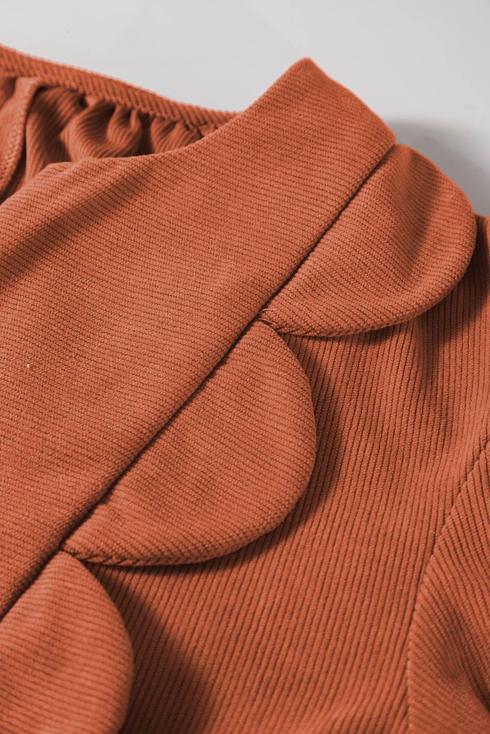 Cinnamon Bracelet Sleeve Split Neck Scallop Detail Pleated Corduroy Mini Dress