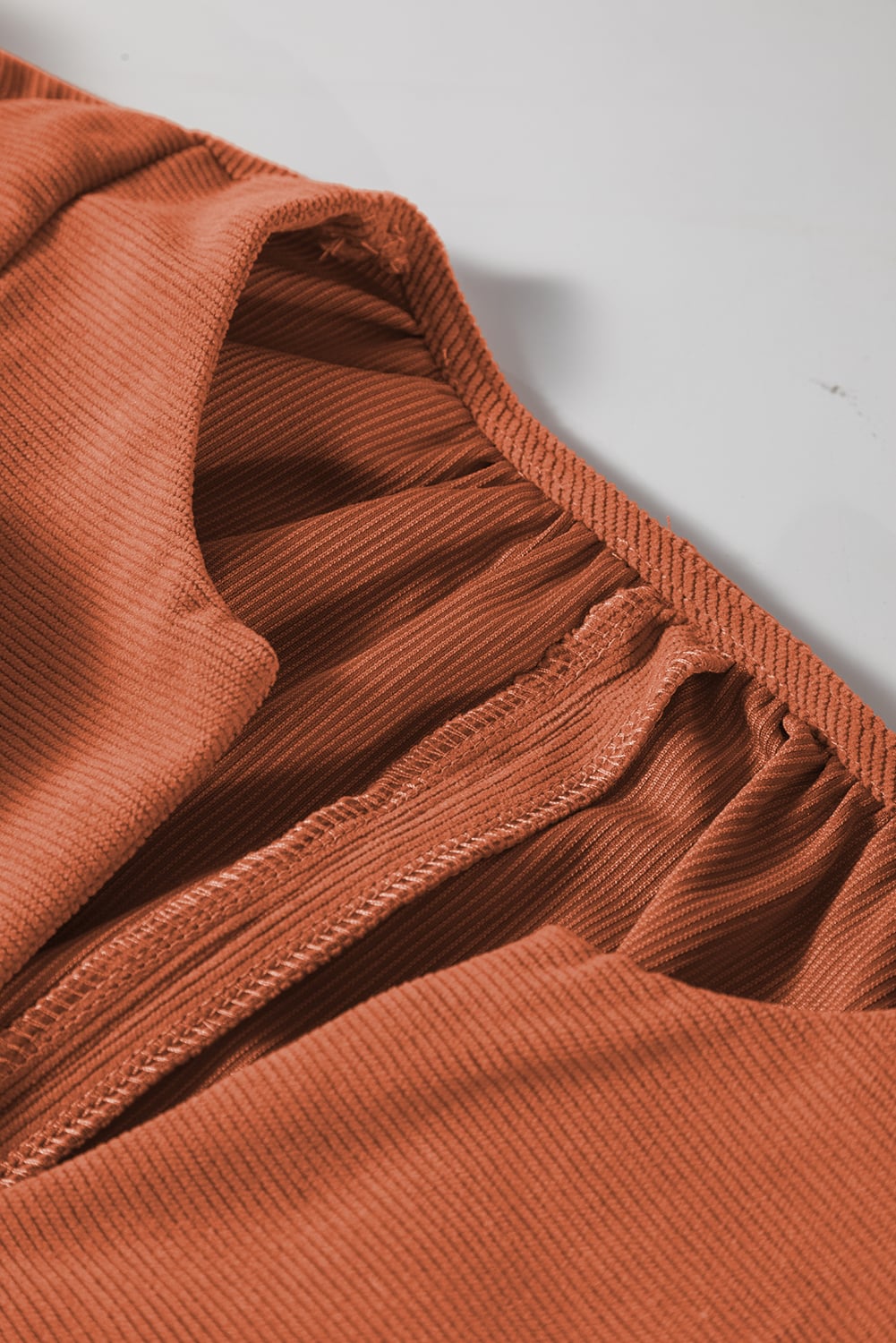 Cinnamon Bracelet Sleeve Split Neck Scallop Detail Pleated Corduroy Mini Dress