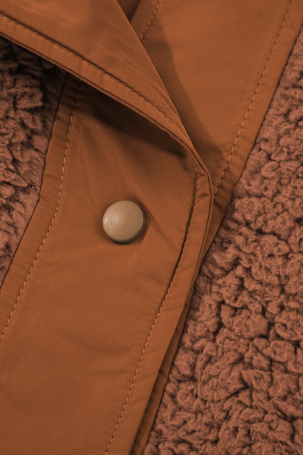 Cinnamon Faux Fur Snap Button Front Knot Side Plush Vest with Pockets