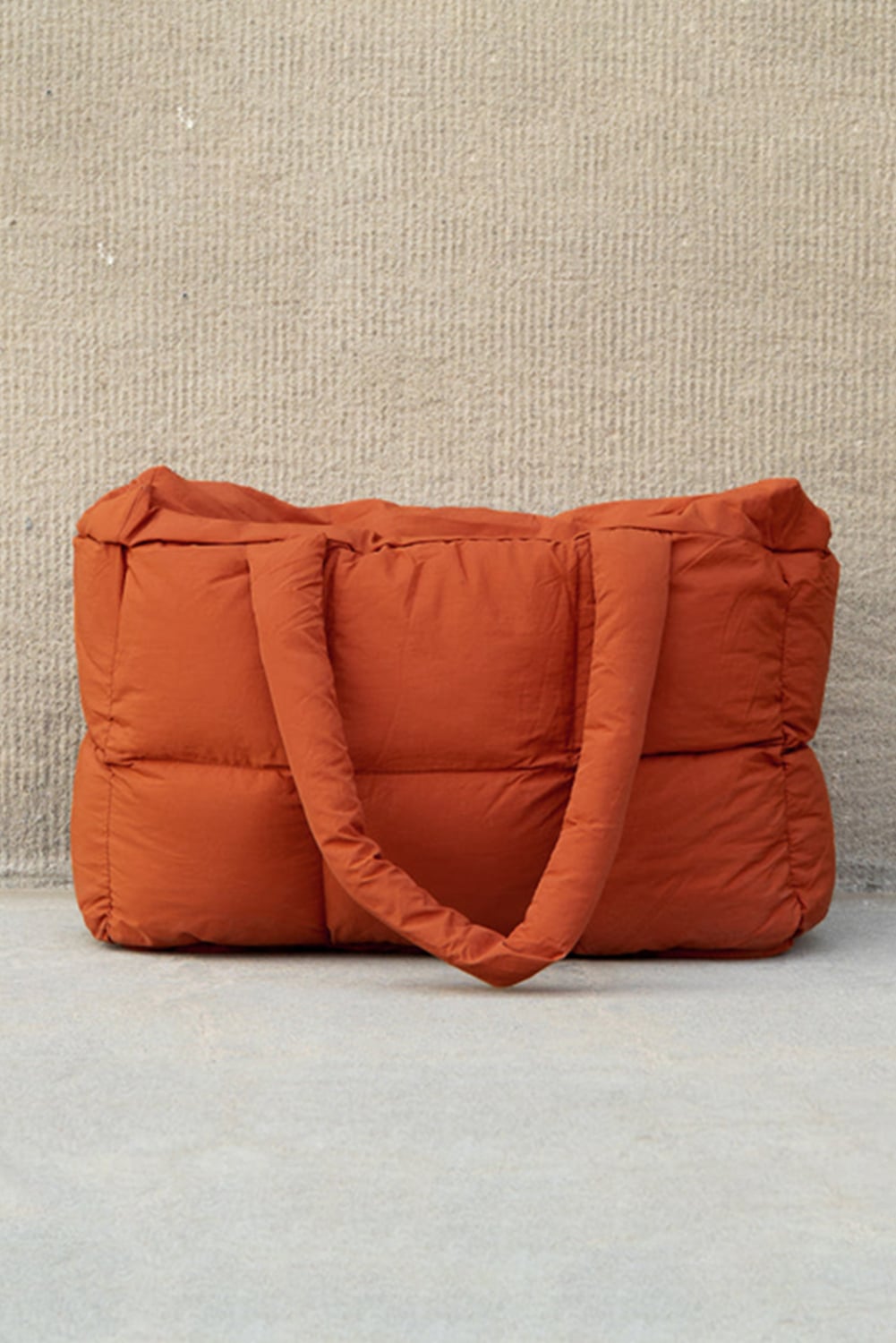 Cinnamon Solid Quilted Puffy Zipped Large Tote Bag