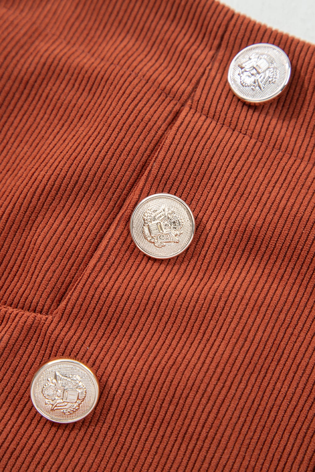 Clay Button Decor Scalloped Edge High Waist Corduroy Shorts