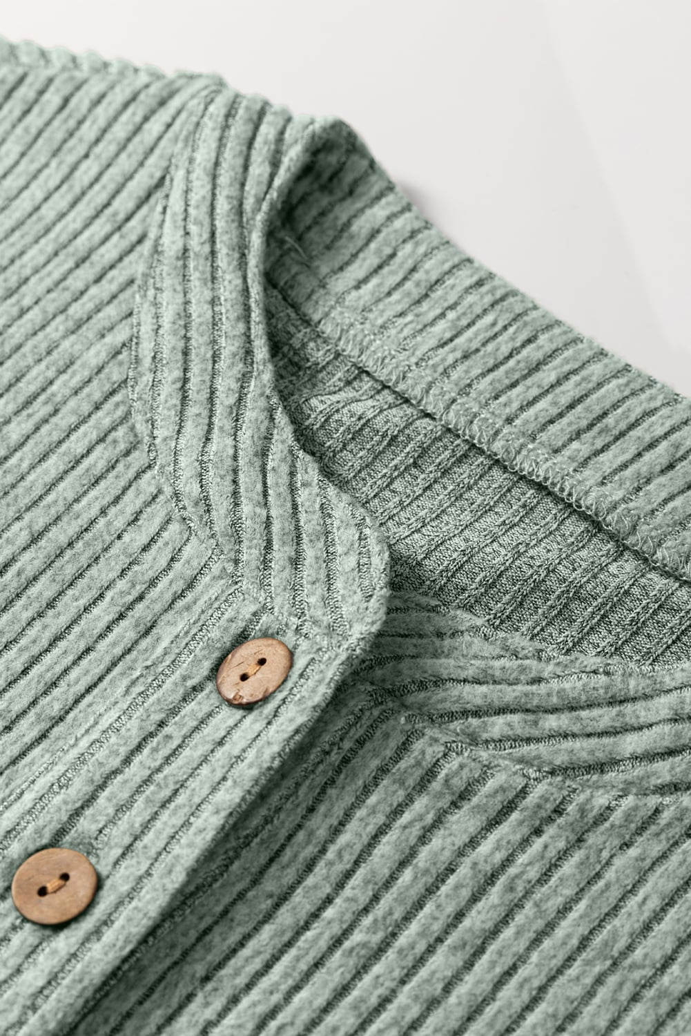 Clearly Aqua Ribbed Texture Drop Shoulder Henley Knit Top