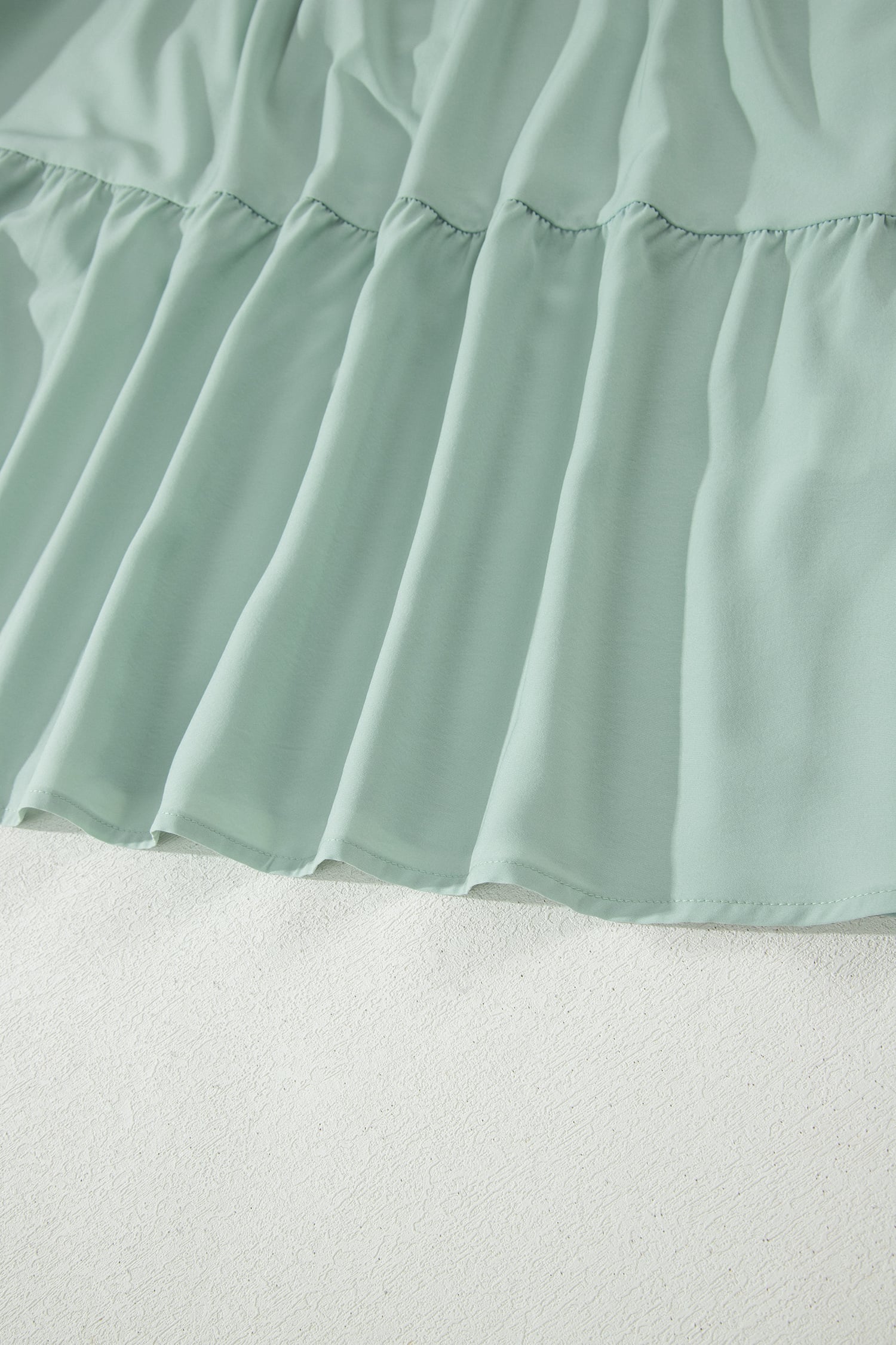 Clearly Aqua Solid Color V Neck Short Puff Sleeve High Waist Tiered Maxi Dress