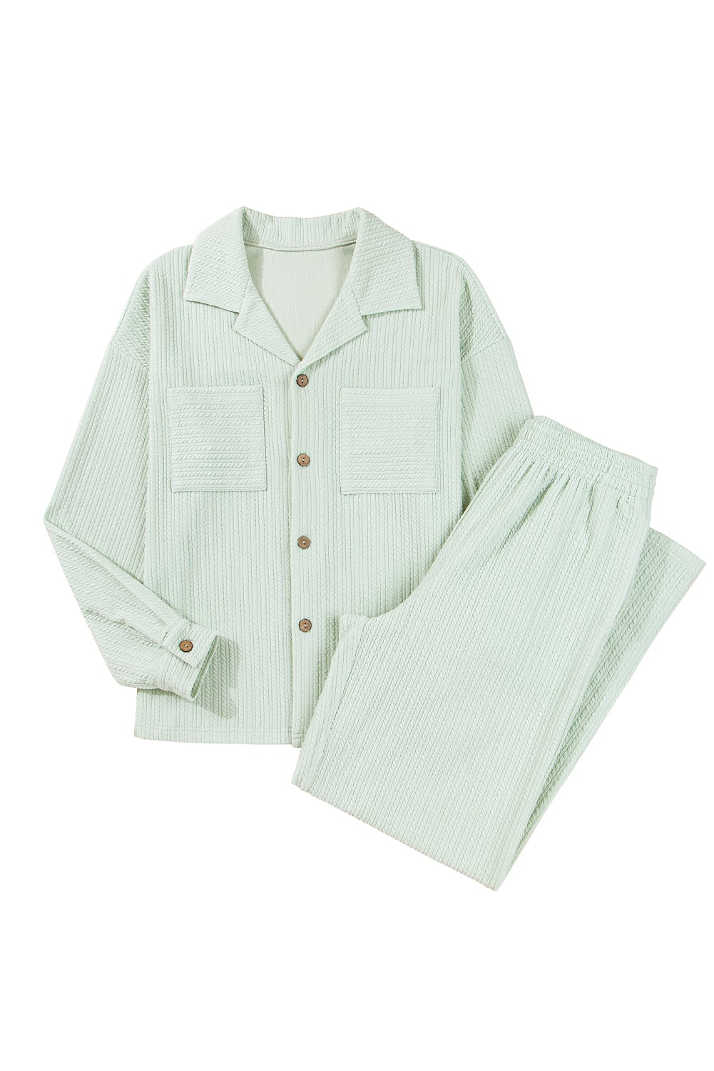 Clearly Aqua Textured Patched Chest Pocket Shirt and Pants Set