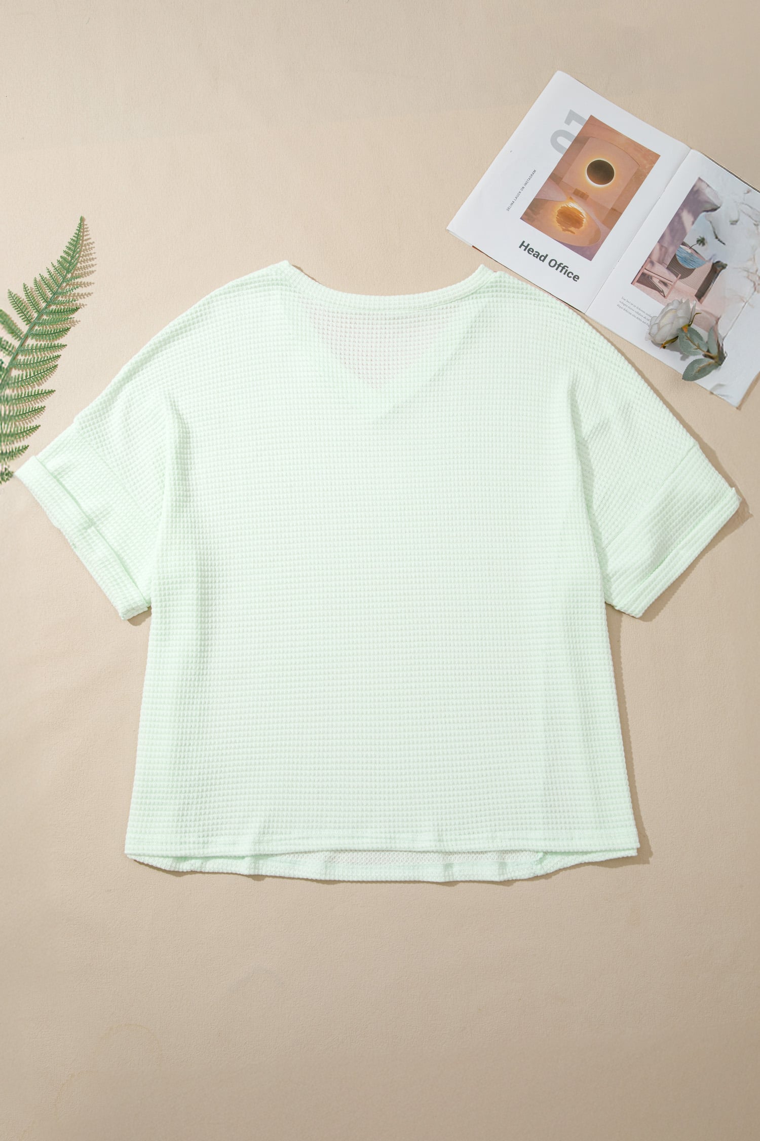 Clearly Aqua V Neck Short Sleeve Plus Size Waffle Knit Top
