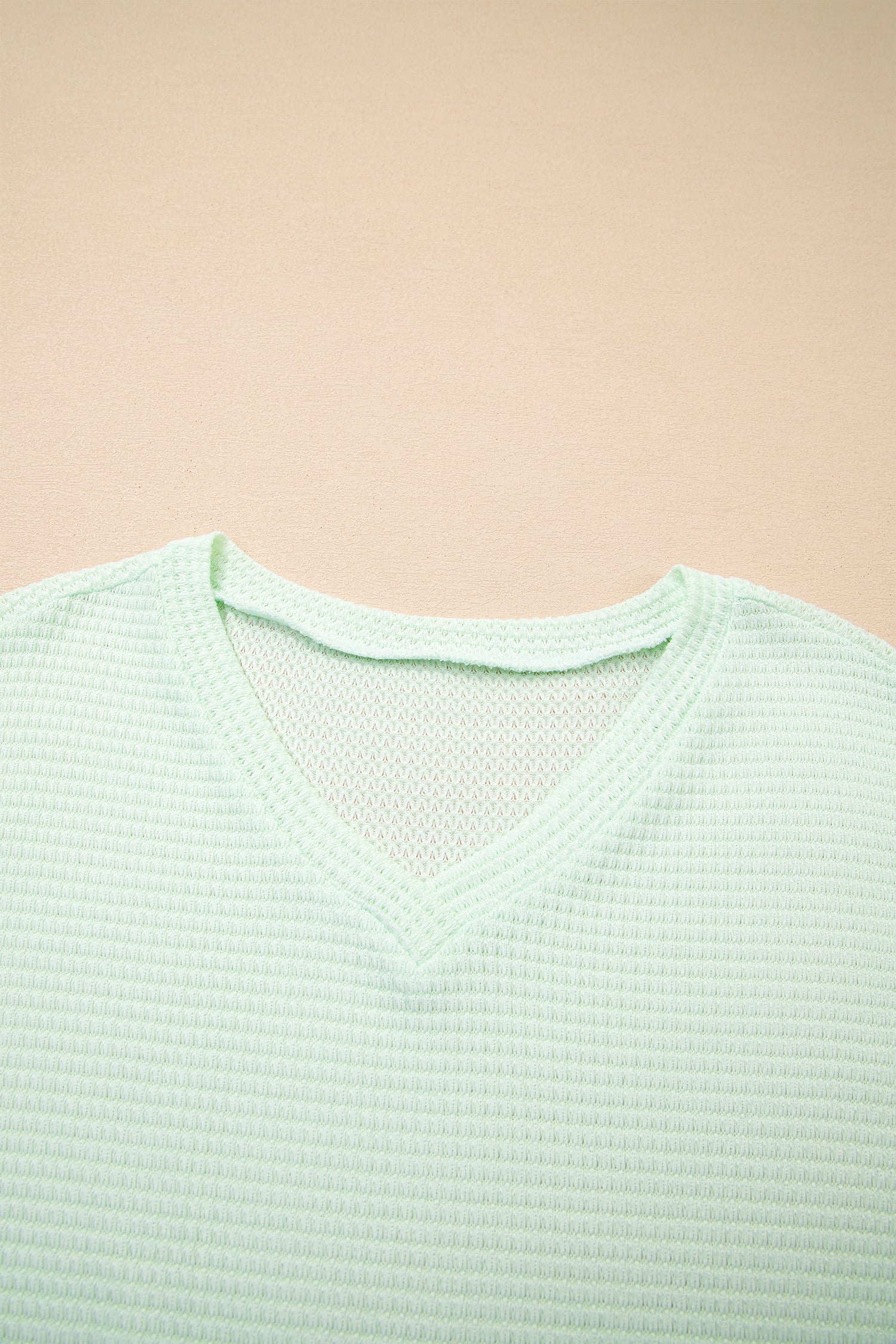 Clearly Aqua Waffle V Neck Short Sleeve Knit Top