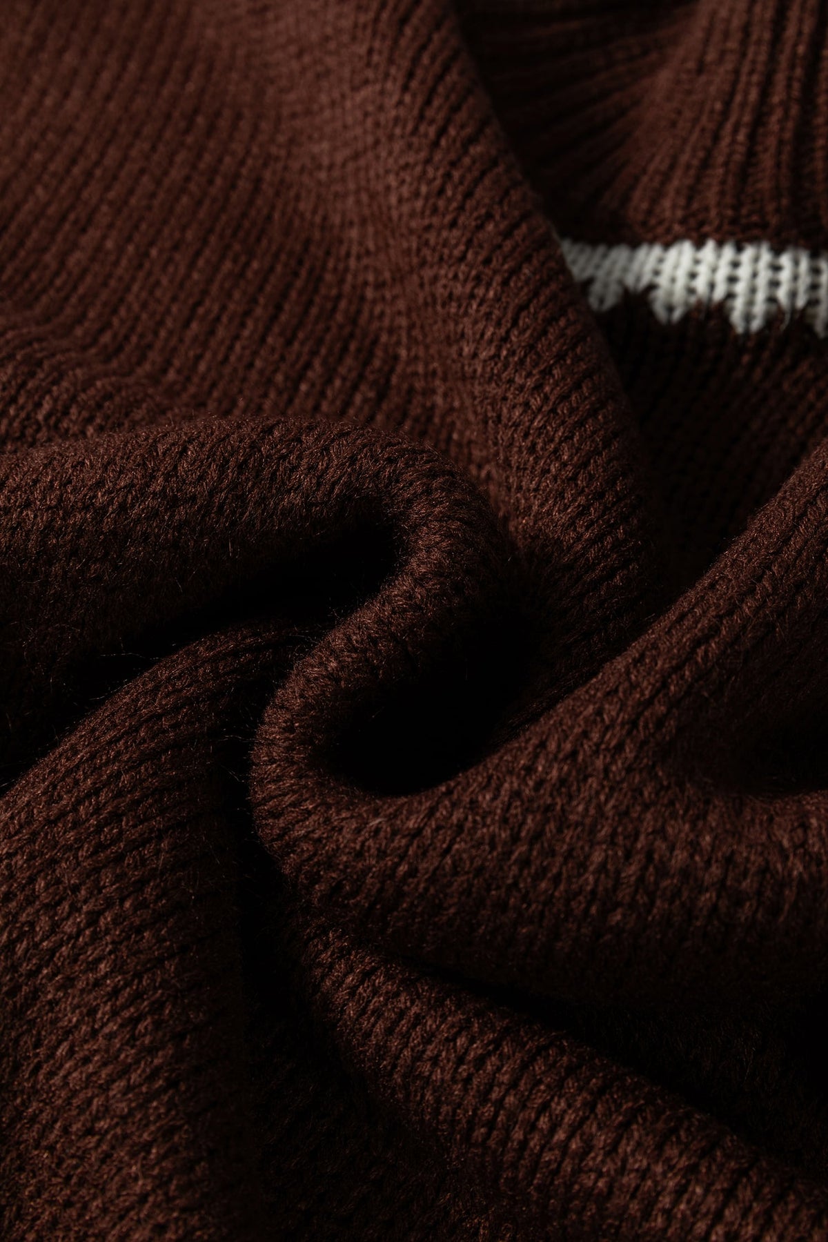Coffee Contrast Trim Mock Neck Drop Shoulder Relaxed Sweater