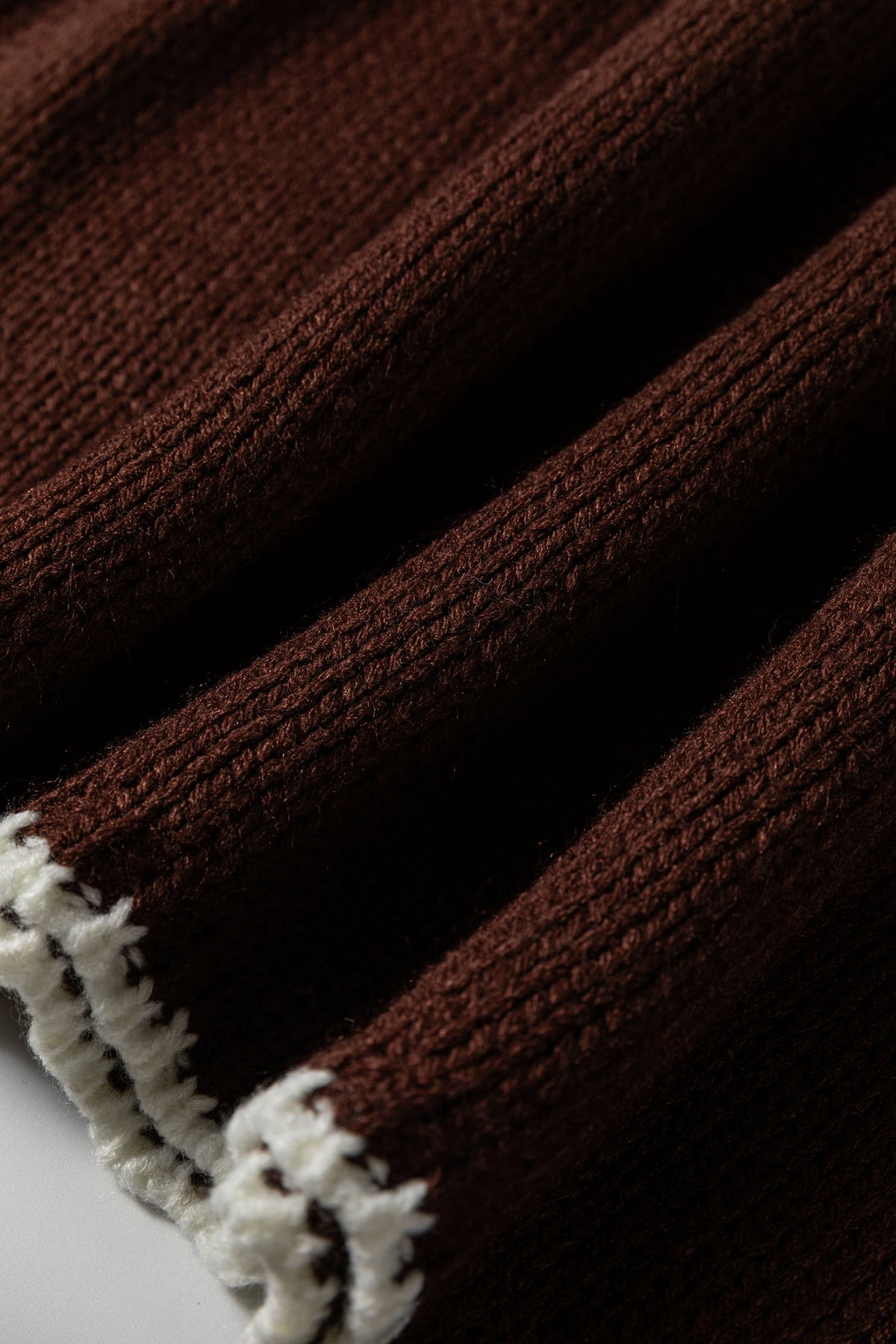 Coffee Contrast Trim Mock Neck Drop Shoulder Relaxed Sweater