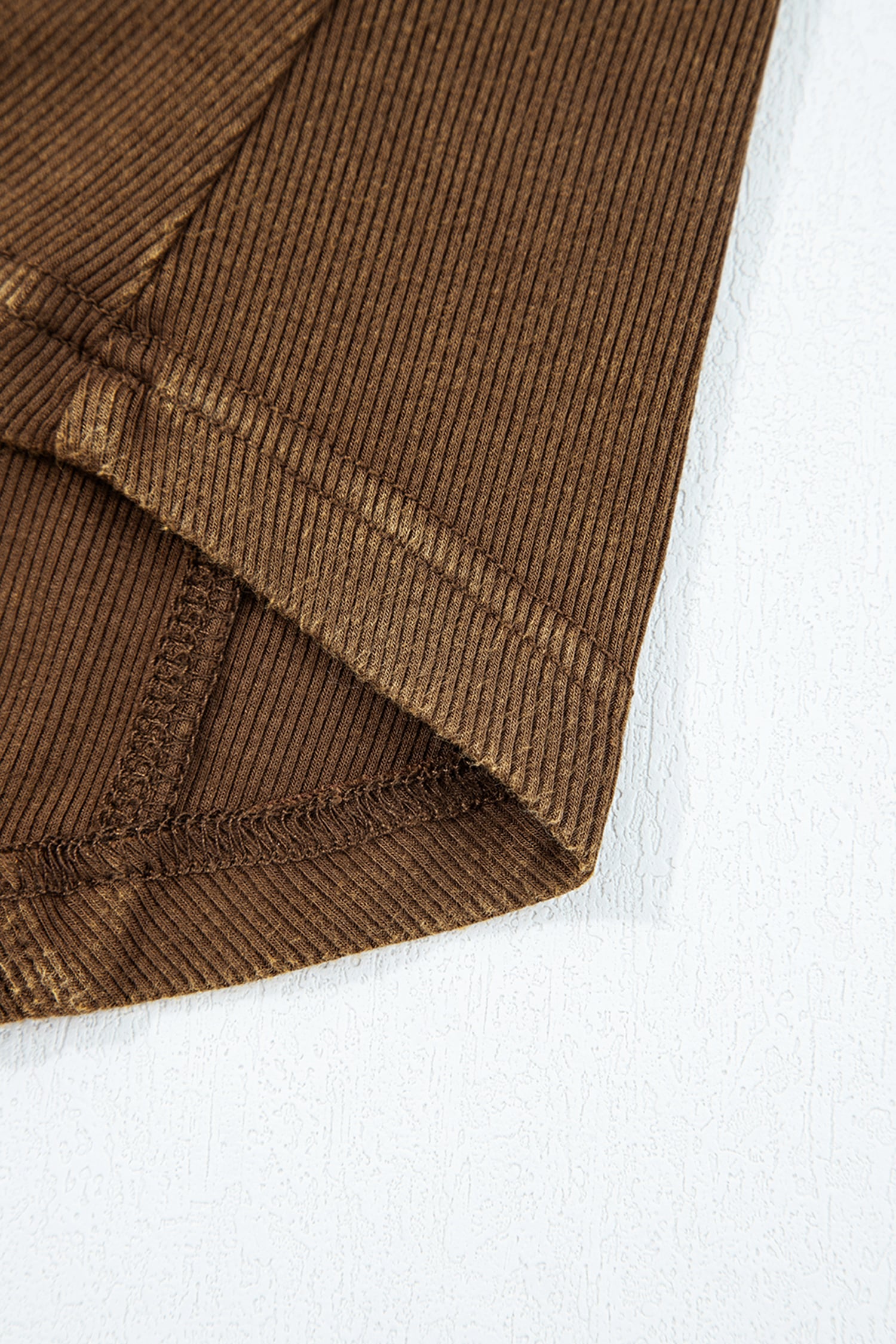 Coffee Exposed Seam Ribbed Long Sleeve Top