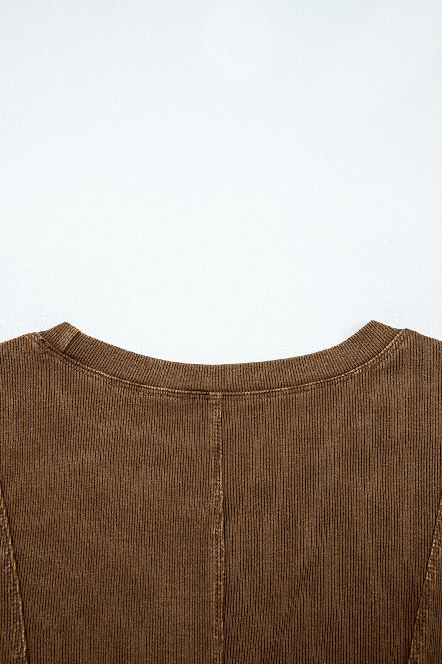 Coffee Exposed Seam Ribbed Long Sleeve Top