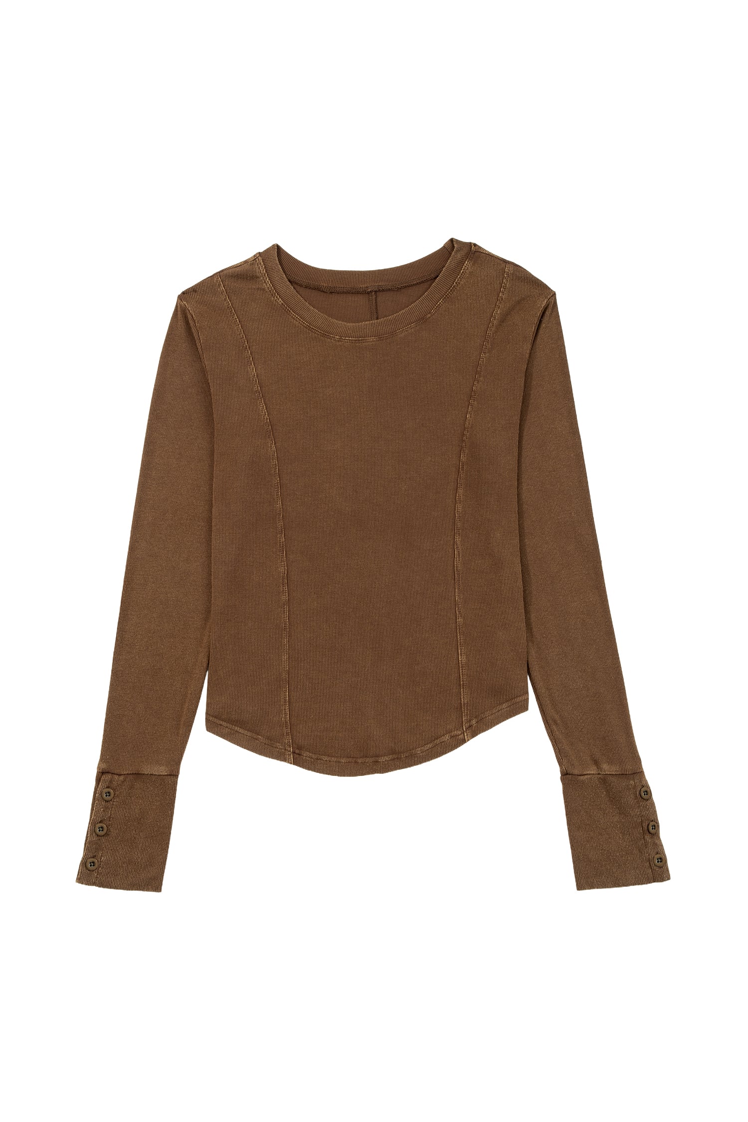 Coffee Exposed Seam Ribbed Long Sleeve Top