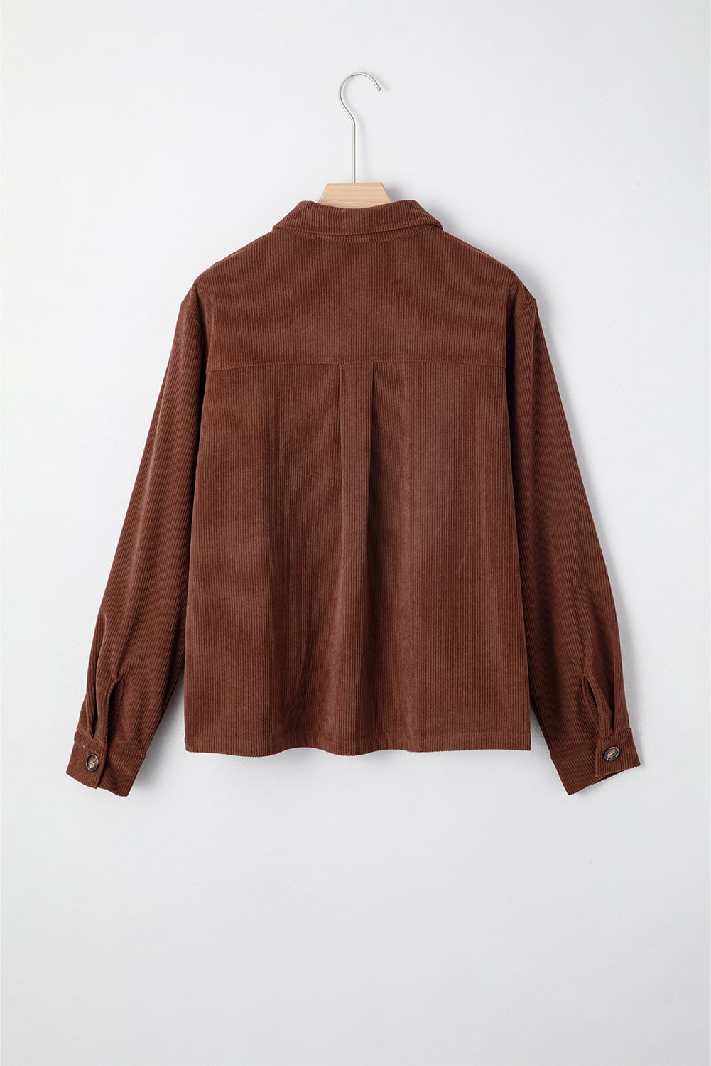 Coffee Floral Embroidered Collar Button Front Corduroy Jacket With Pocket