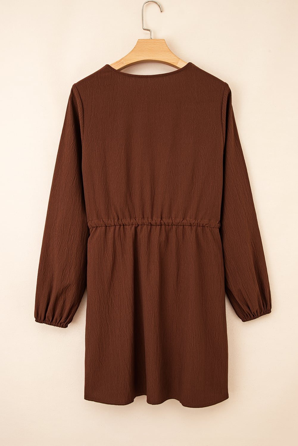 Burgundy Floral Embroidered Tassel Tie Waist Long Sleeve Mini Dress