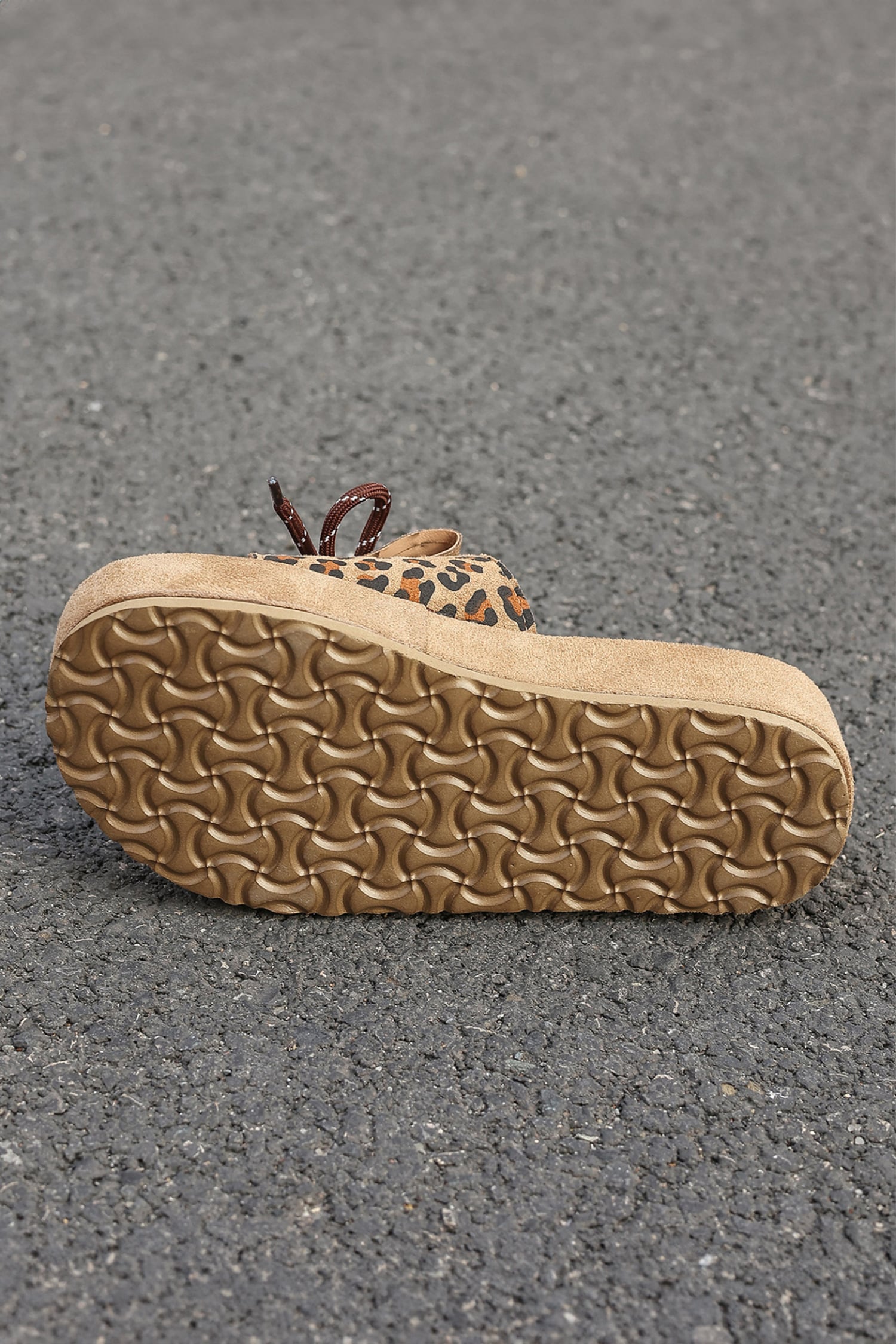 Coffee Leopard Faux Suede Slashed Lace-up Detail Platform Slippers