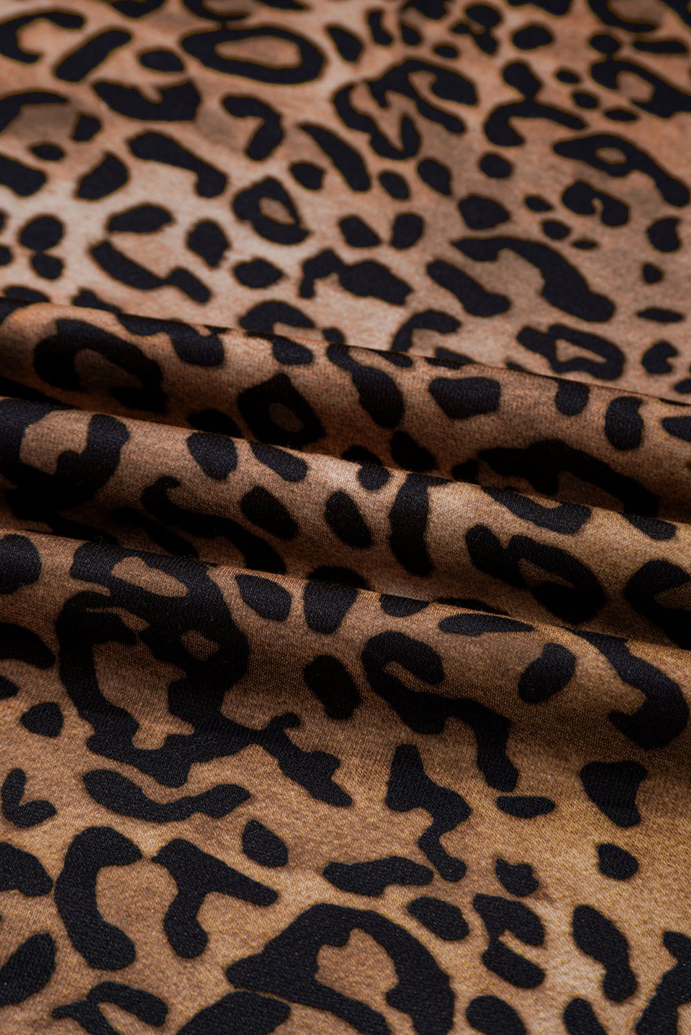 Coffee Leopard Print Contrast Trim Long Sleeve Top and Pants Set