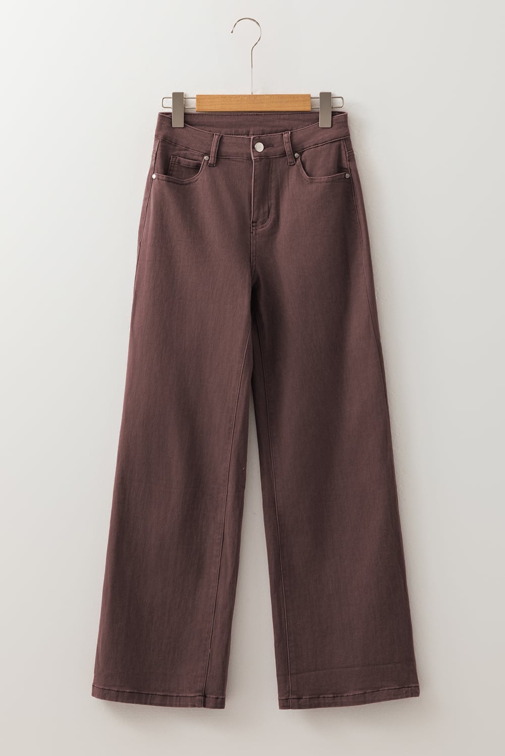 Coffee Loose Straight High Waist Solid Color Jeans