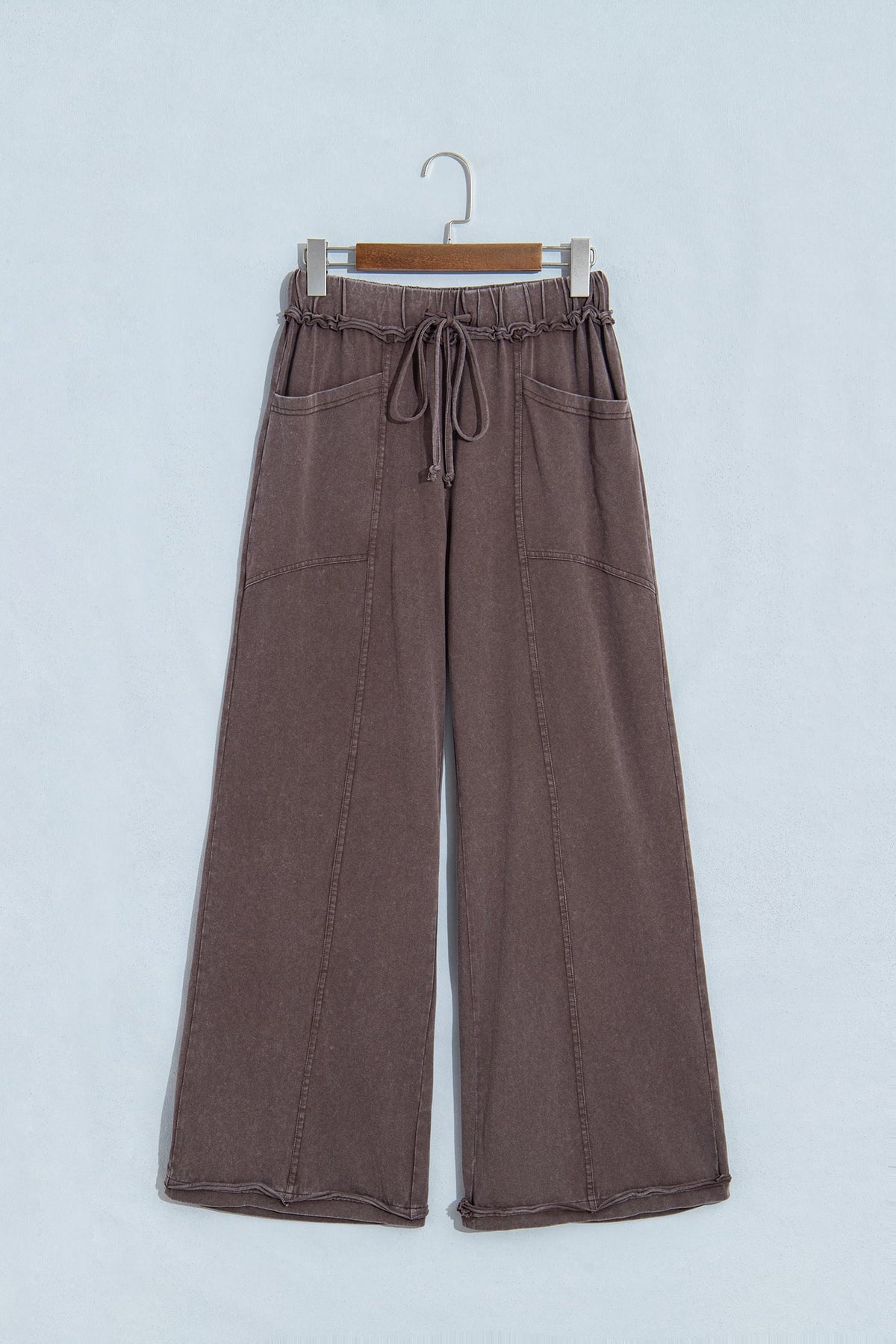 Coffee Mineral Wash Seam Detail Flare Leg Drawstring Pants