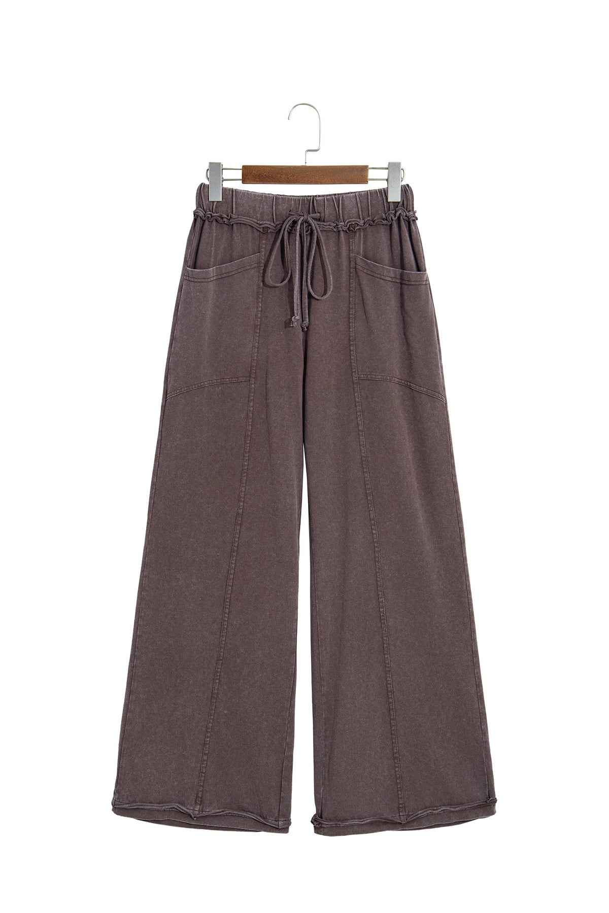 Coffee Mineral Wash Seam Detail Flare Leg Drawstring Pants