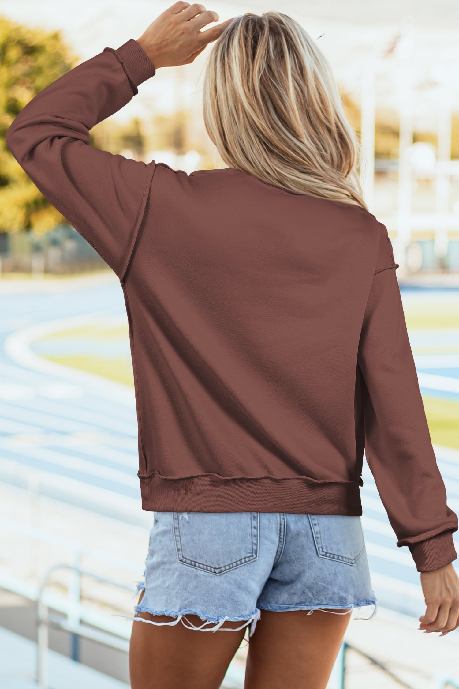 Coffee Oversize Drop Shoulder Reversible Mock Neck Sweatshirt
