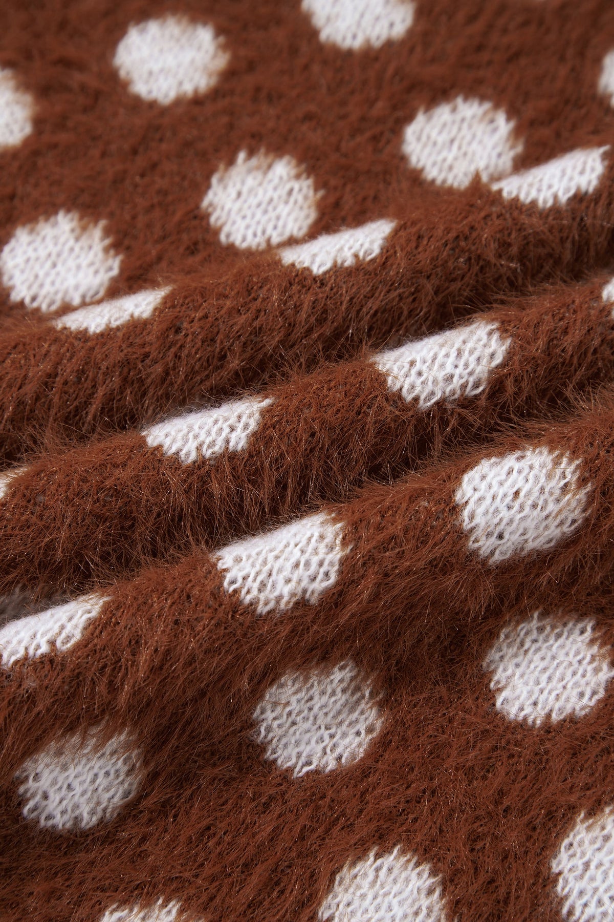 Coffee Polka Dot Contrast Trim Round Neck Half Sleeve Sweater