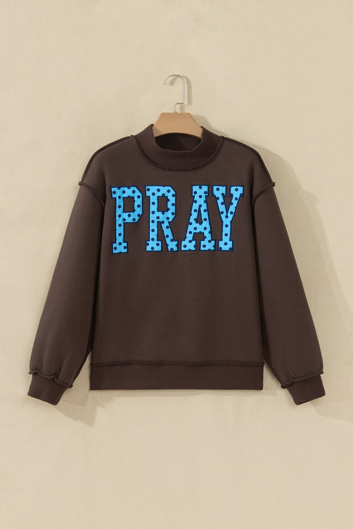 Coffee PRAY Polka Dot Embroidered Mock Neck Sweatshirt