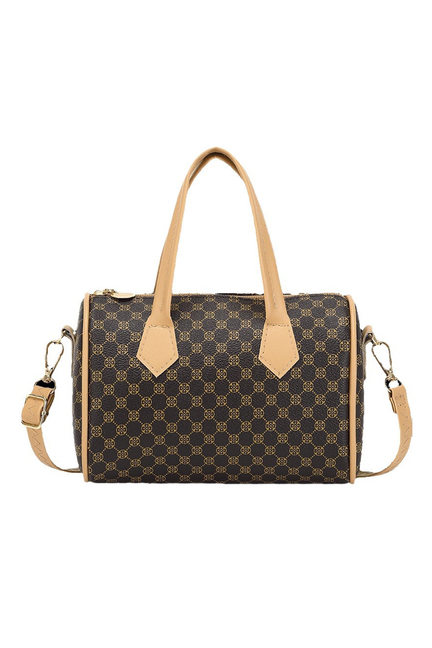 Coffee Retro Geometric Print Portable Shoulder Strap PU Leather Bag
