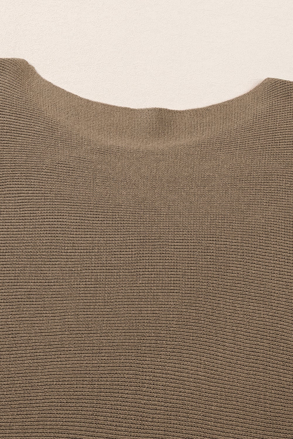 Coffee Round Neck Half Sleeve Ribbed Knit Top