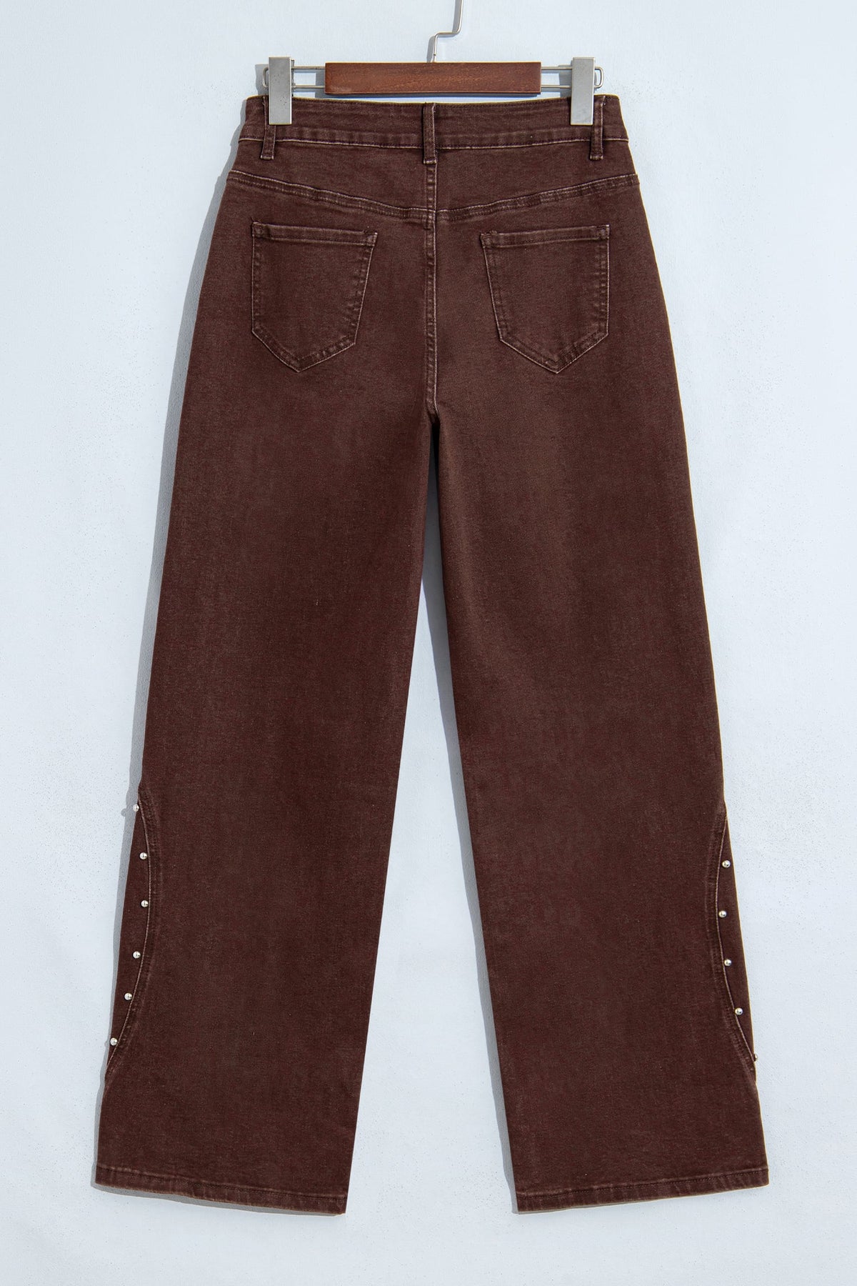 Coffee Side Seam Rivet Detail Ankle Length Casual Jeans