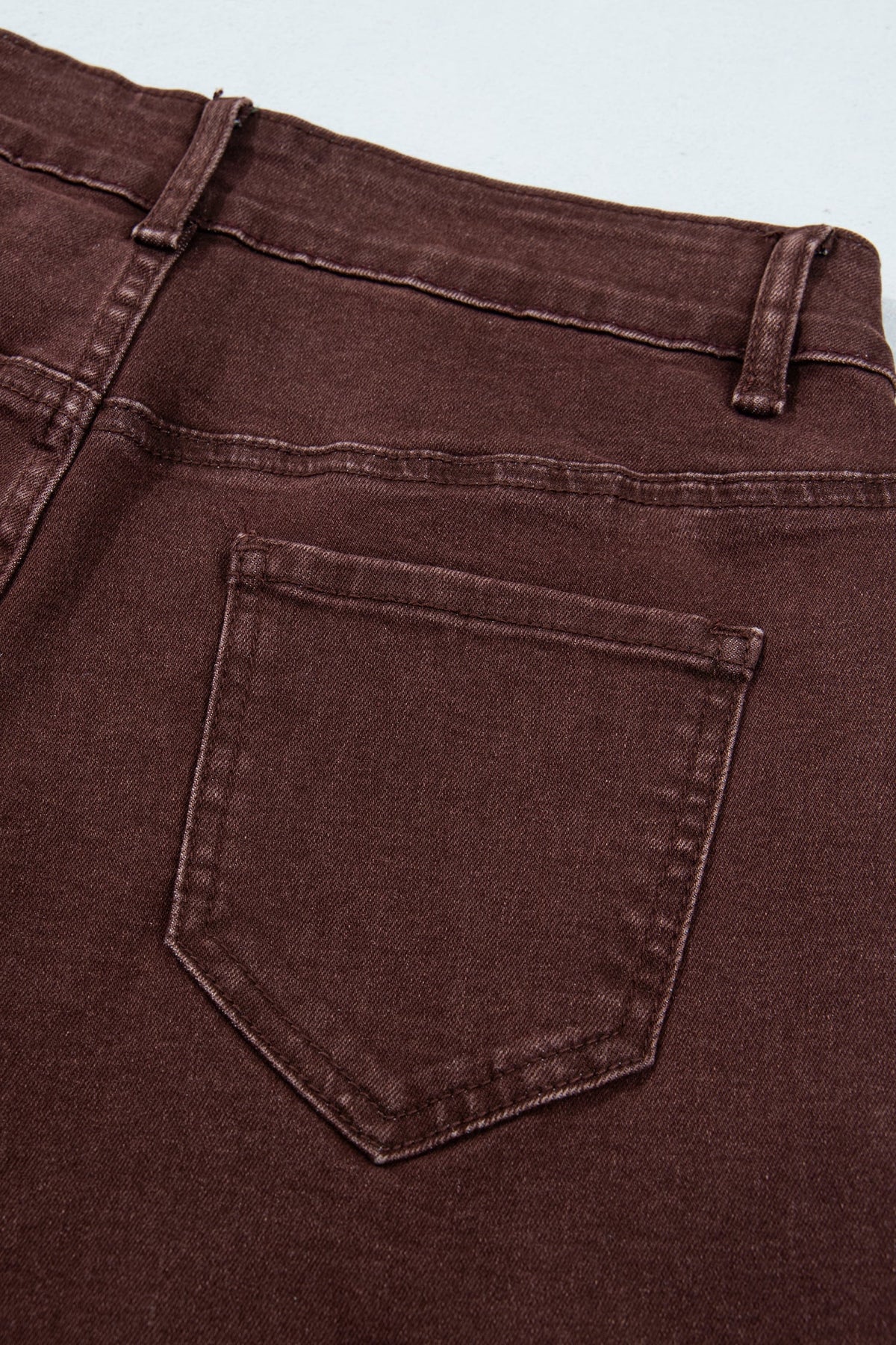 Coffee Side Seam Rivet Detail Ankle Length Casual Jeans